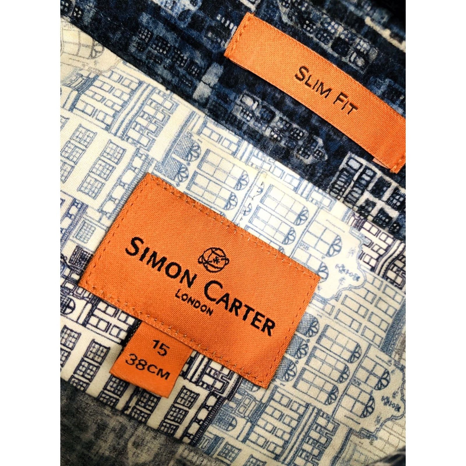 Simon Carter Simon Carter / London - Buildings All Over Slim Fit Shirt 15 / 38 Blue White Button-Up Mens Long Sleeve 100% J14 EXC Size US M / EU 48-50 / 2 - 6 Thumbnail