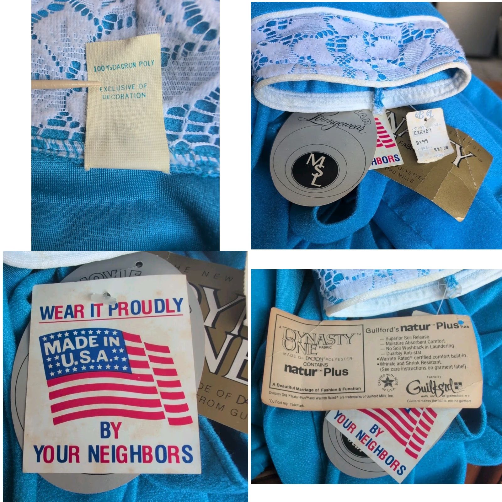 Vintage VINTAGE Guilford Mills Women's Loungewear Robe M Blue Belt Closure White Trim Long Size ONE SIZE - 8 Thumbnail