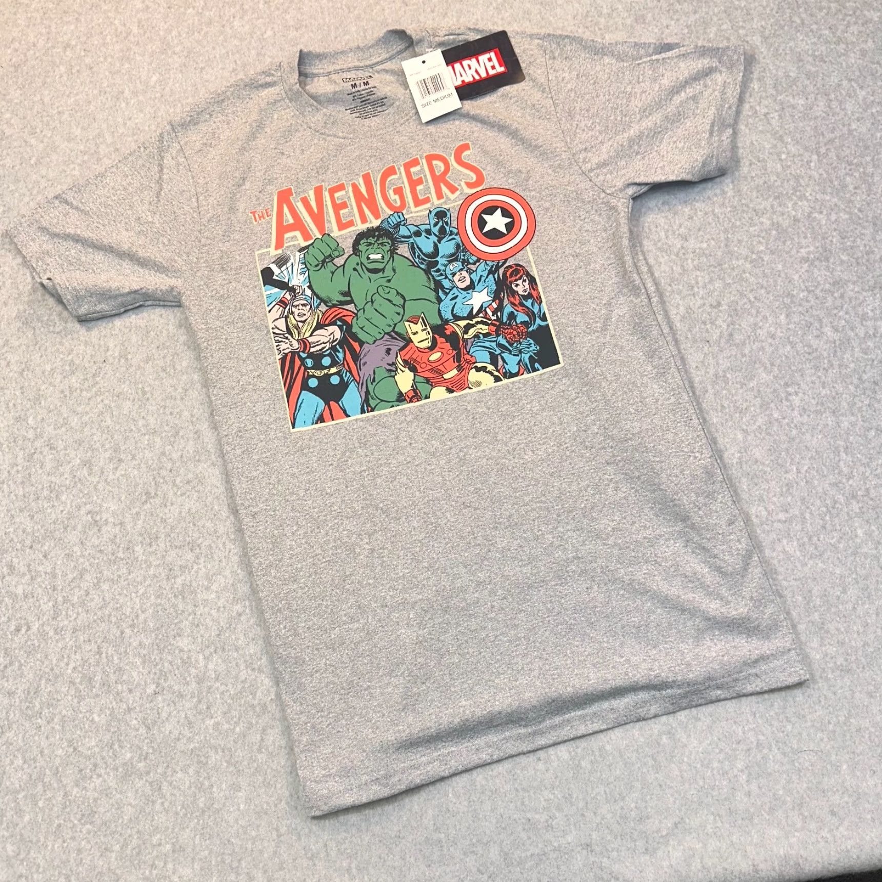 Vintage Marvel Avengers Men's Medium Heather Gray Tee T-Shirt Cartoon Graphic Print NWT Captain Thor Hulk Ironman Captain America Des. 2020s Size US M / EU 48-50 / 2 - 2 Thumbnail