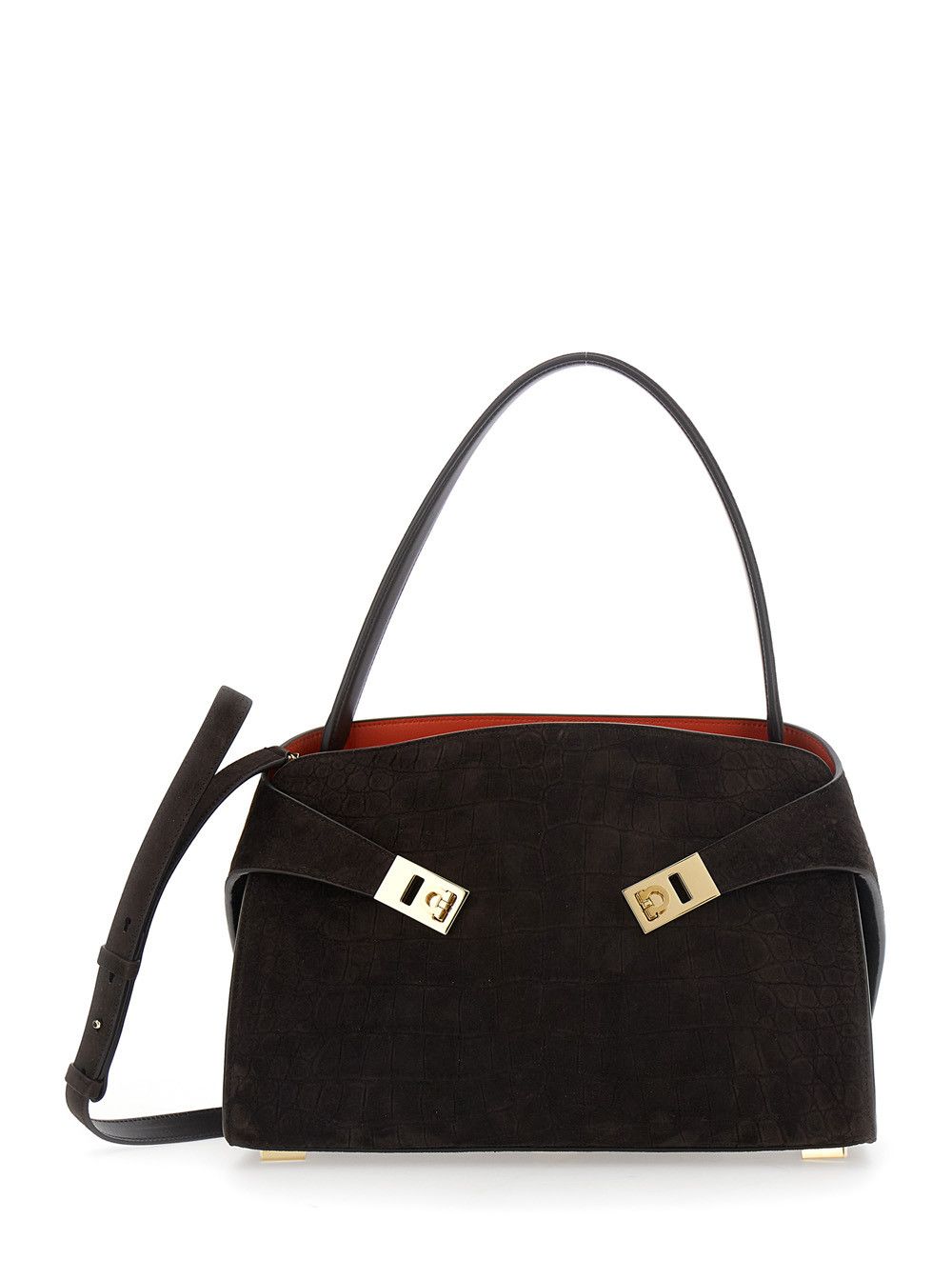 Salvatore Ferragamo Crossbody bag 'Hug Croco' with Adjustable Strap and Crocodile-embossed Leather Effect in Brown Suede for Women Size ONE SIZE - 1 Thumbnail