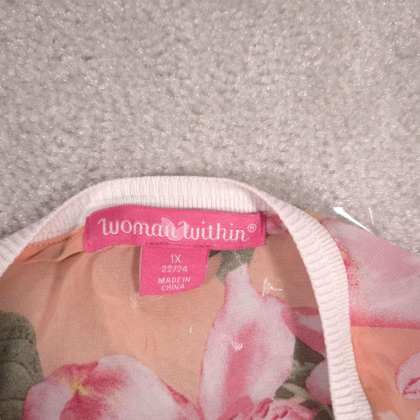 Vintage Woman Within Blouse Womens 1X Pink Floral Sheer Dolman Sleeve Chiffon Tunic Top Size XL / US 12-14 / IT 48-50 - 7 Thumbnail