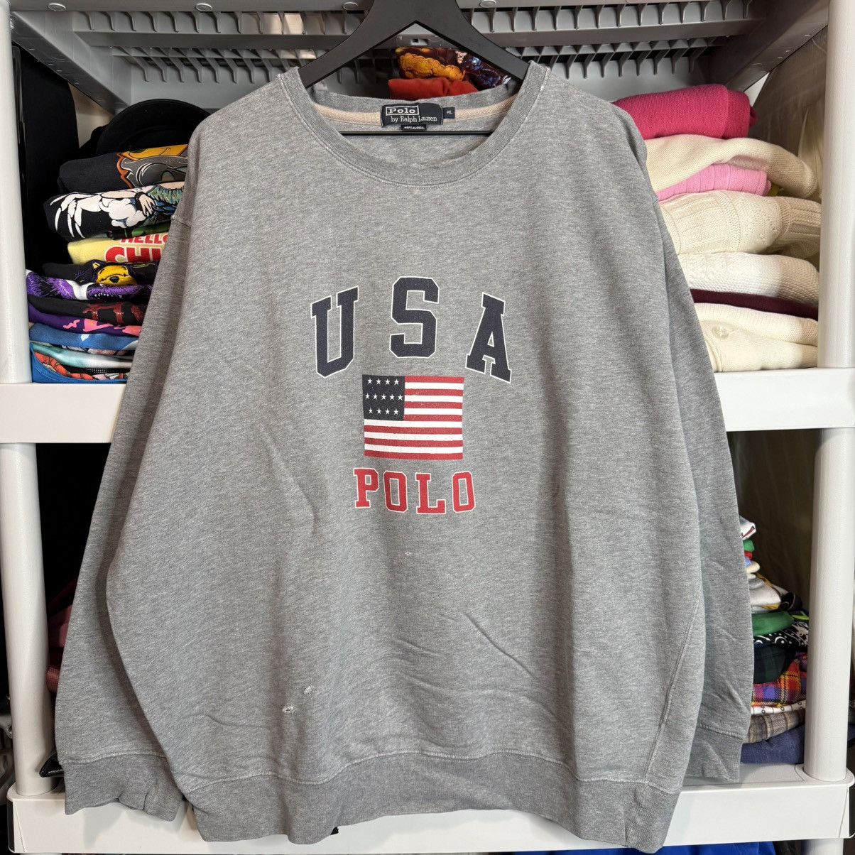 Polo Ralph Lauren Polo Ralph Lauren USA Gray Crewneck Pullover Flag American Size US XL / EU 56 / 4 - 1 Thumbnail