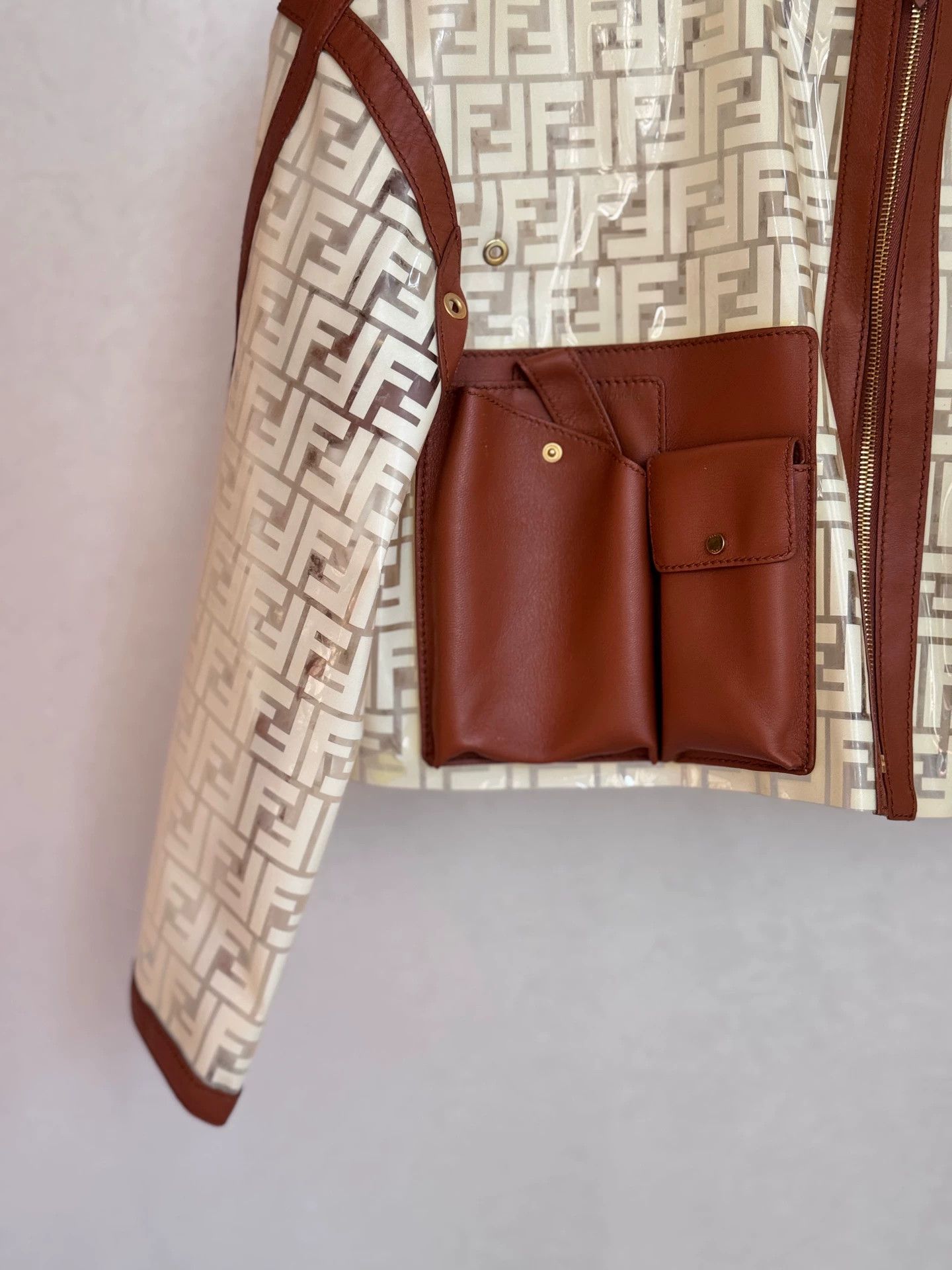 Fendi FENDI SS22 Logo Leather Panel Hooded Women's Brown Jacket Size M / US 6-8 / IT 42-44 - 6 Thumbnail