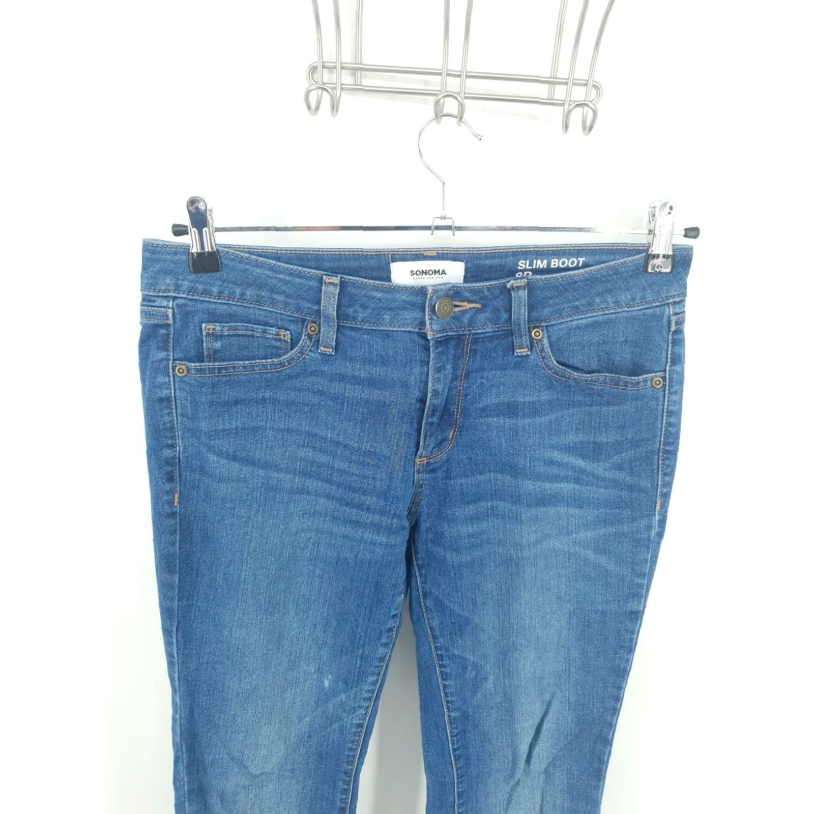 Vintage Sonoma Jeans Womens 8 Blue Slim Boot Cut Mid Rise Medium Wash Whiskers Jeans Size 30" / US 8 / IT 44 - 3 Thumbnail