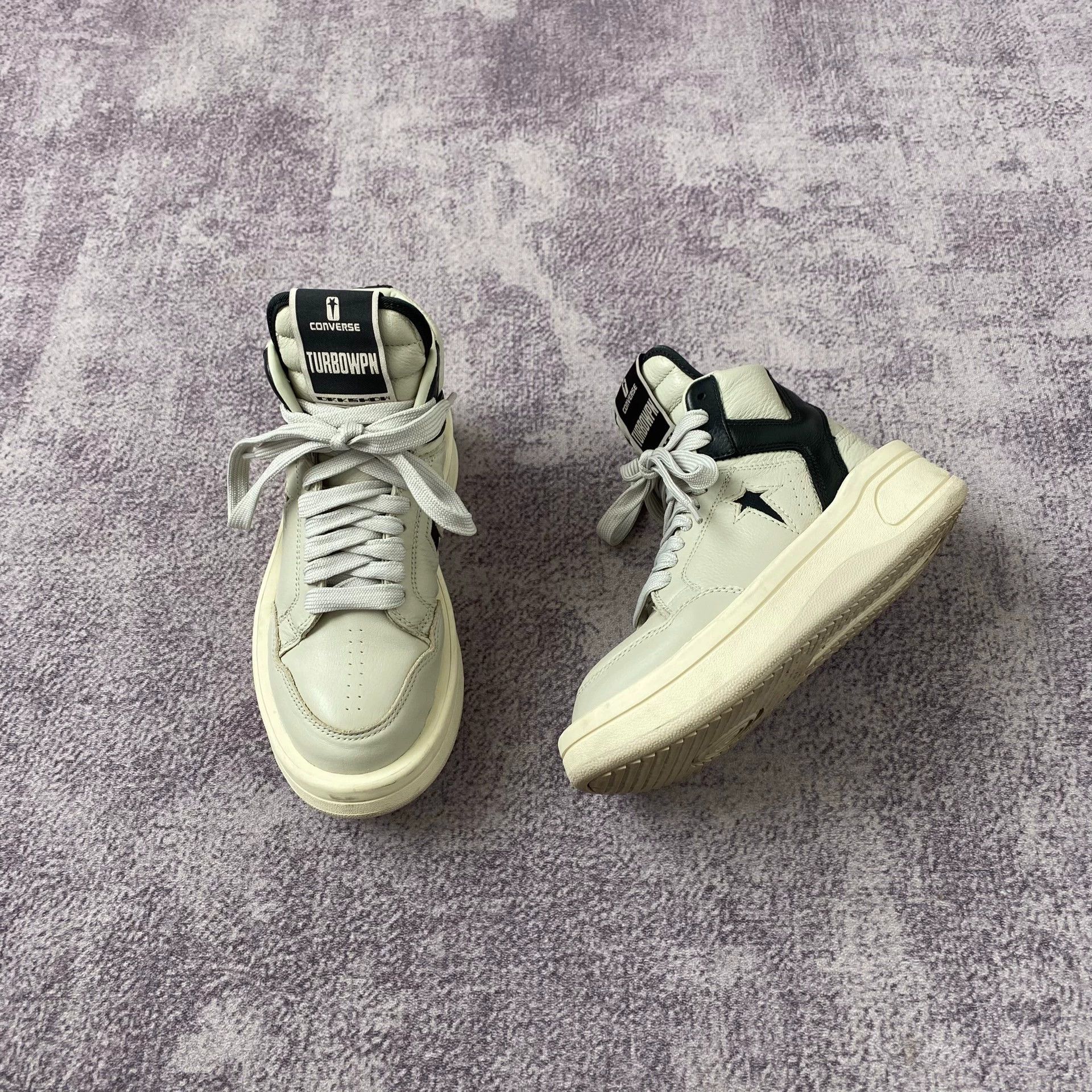 Rick Owens Rick Owens turbowpn Black, White, and Grey High-Top Sneakers Size US 5.5 / IT 35.5 - 1 Thumbnail