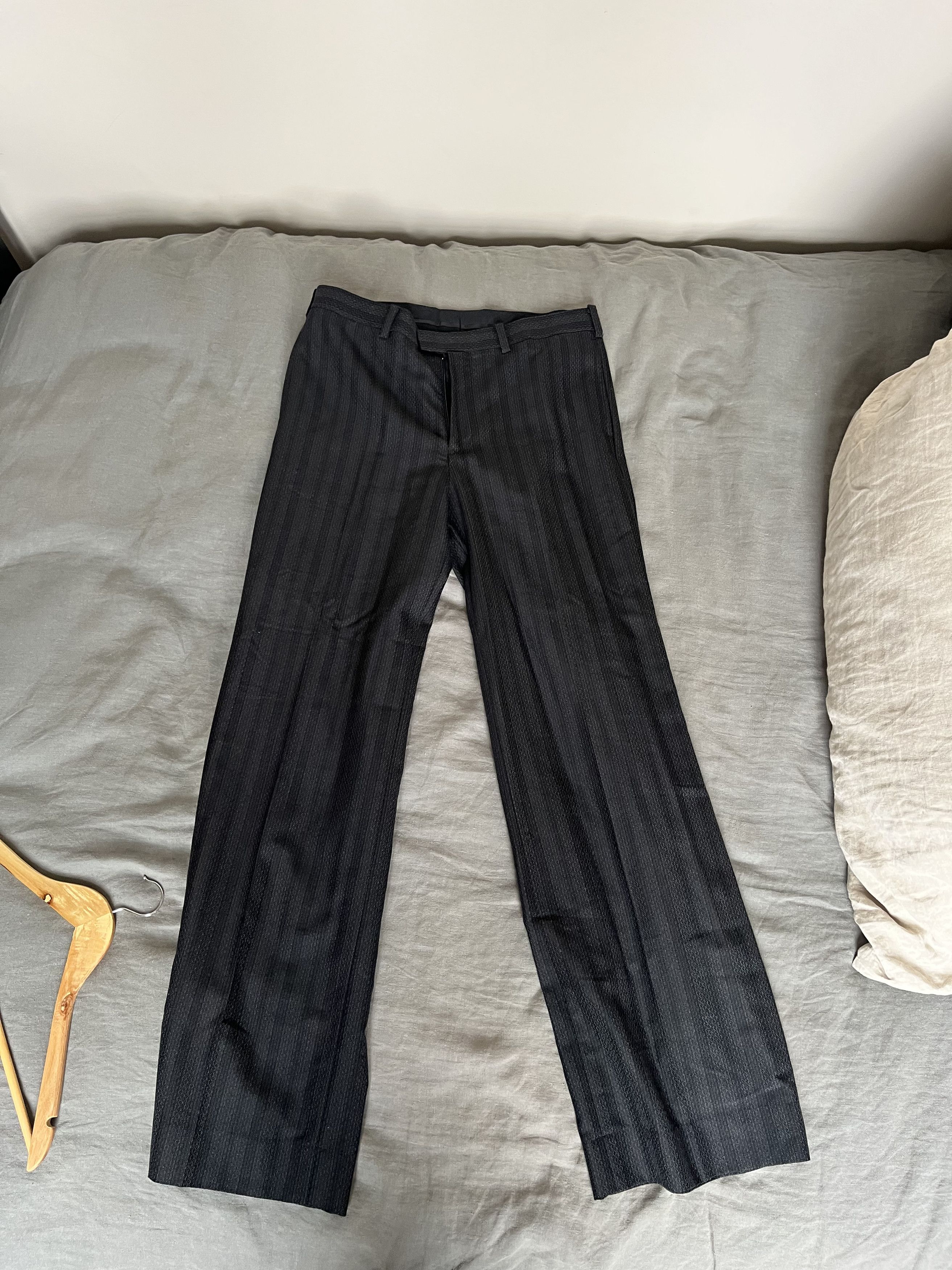 image of Undercover Black Pinstripe Straight Trousers, Men's (Size 36)