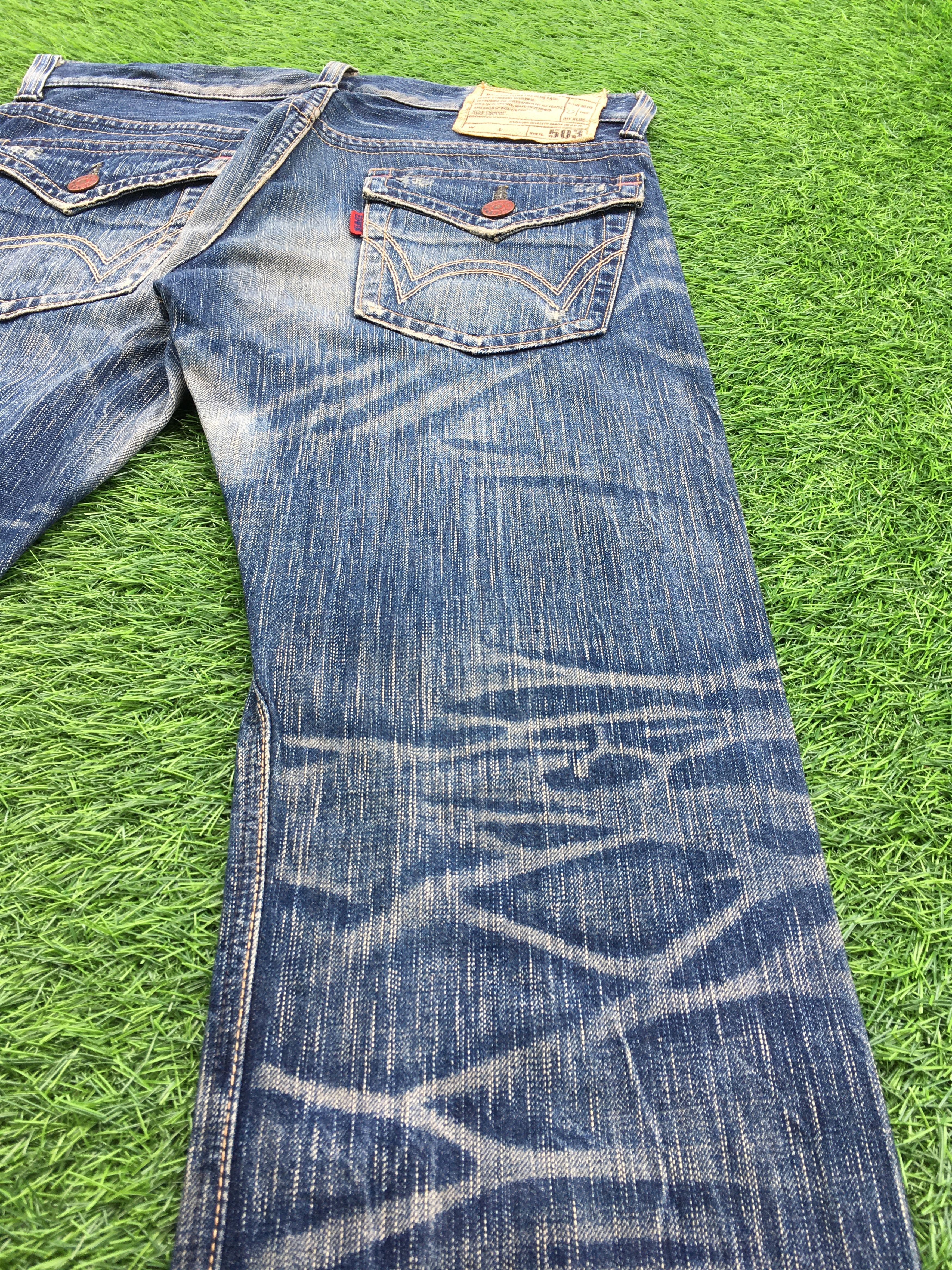 Edwin × Japanese Brand Flare 90s Style Edwin 503 Flare BlueTrip Distress Jean D-995 Size US 32 / EU 48 - 7 Thumbnail