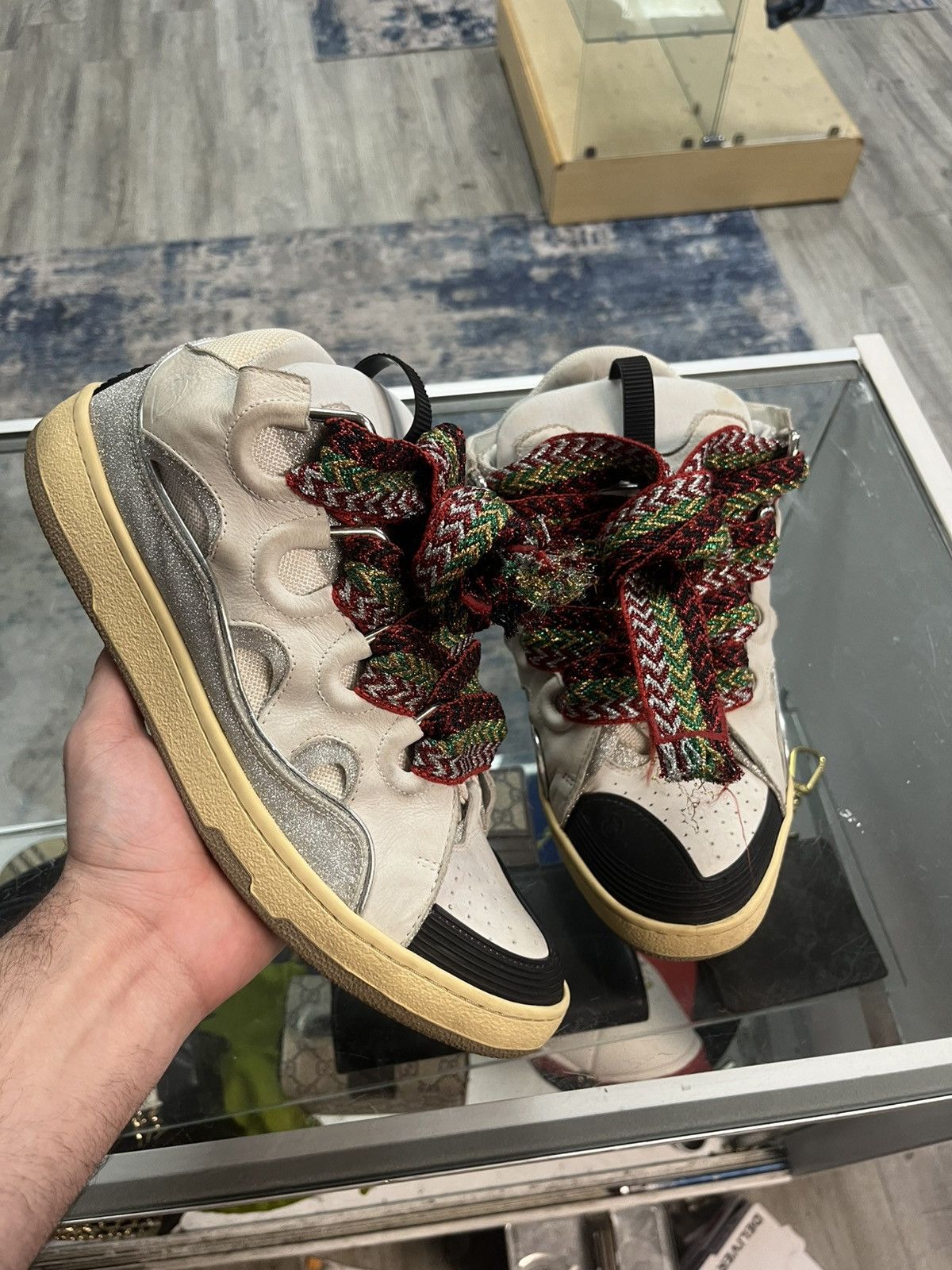Lanvin Lanvin Curb Sneaker White Grey Silver sparkle Glitter Size US 12 / EU 45 - 1 Thumbnail