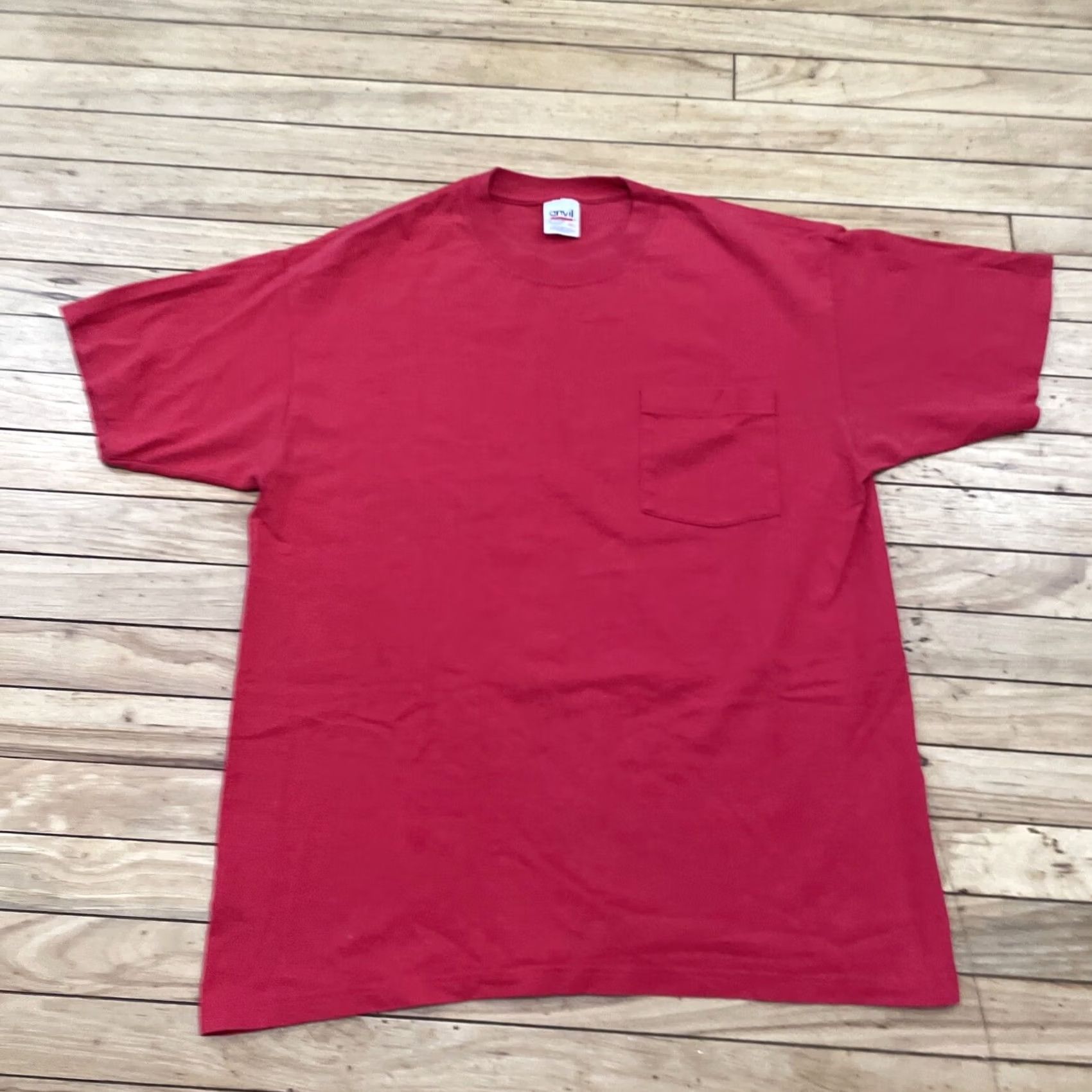 Anvil VINTAGE Anvil T Shirt Men XL Red Pocket Crew Tee 1990s Made USA EUC Size US XL / EU 56 / 4 - 2 Thumbnail