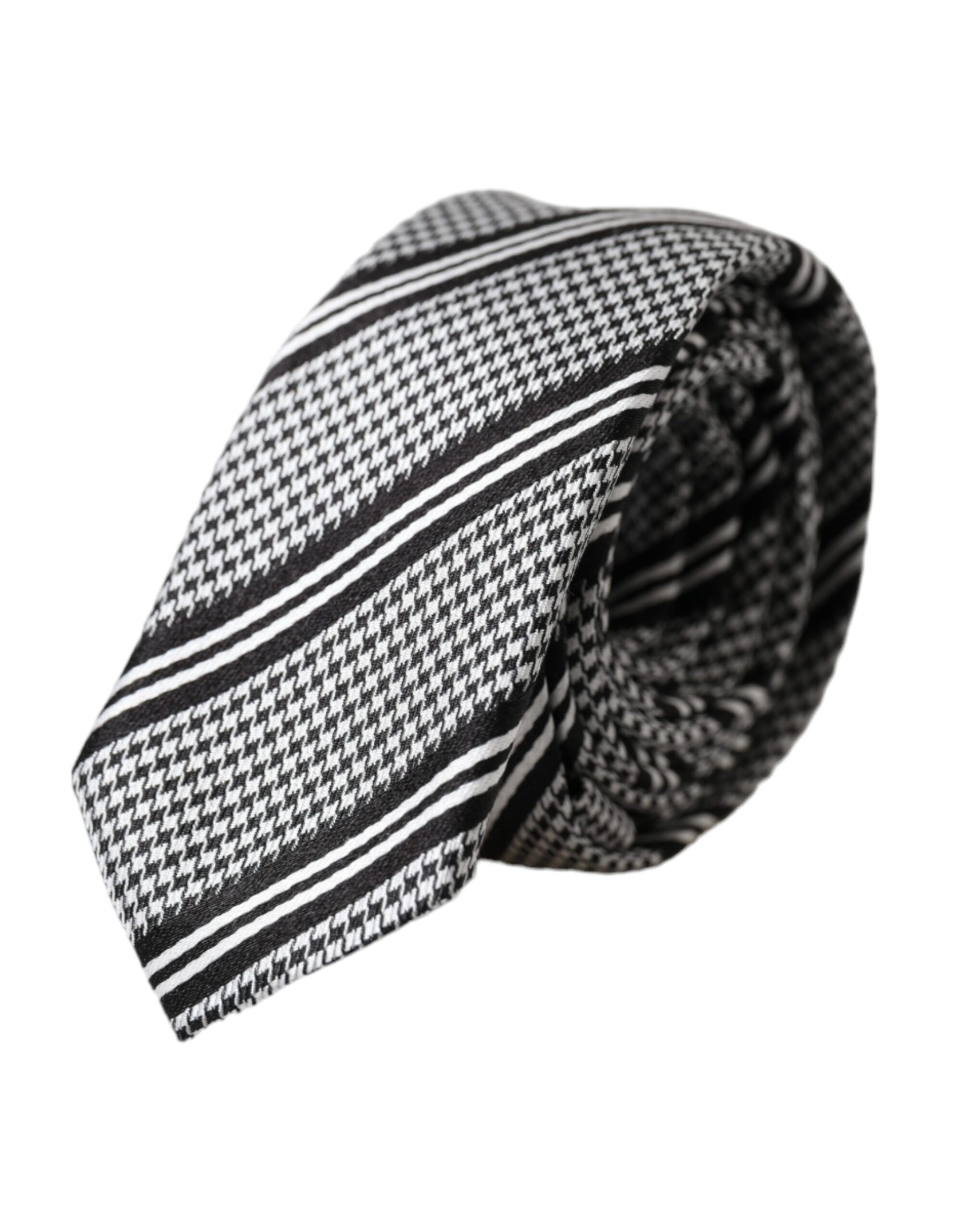 Dolce & Gabbana Black White Stripes Silk Adjustable Men's Tie Size ONE SIZE - 1 Thumbnail