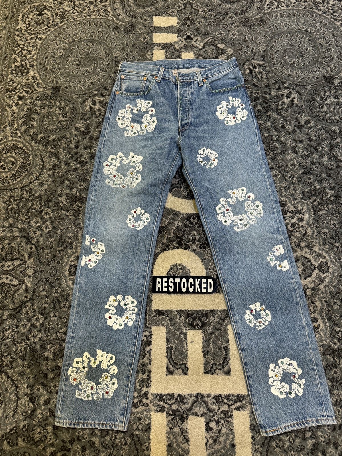 DENIM TEARS Levi's 501 Cotton Rhinestone Wreath Jeans Size 34 Size US 34 / EU 50 - 1 Thumbnail