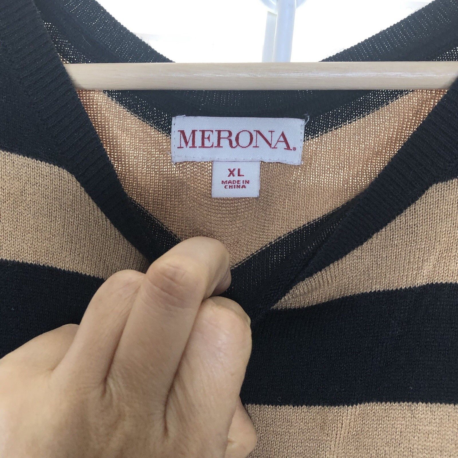 Merona Merona Women Brown Black Sweater Dress XL Stripe 3/4 Sleeve Size XL / US 12-14 / IT 48-50 - 2 Thumbnail