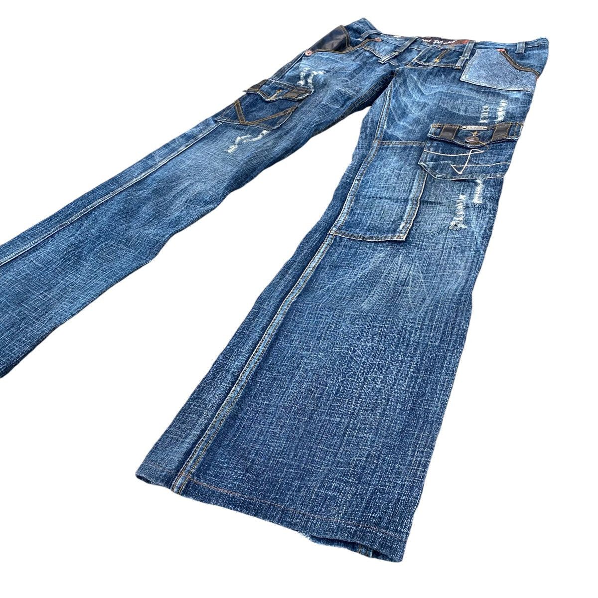 Japanese Brand × Vintage Flare Jeans De Art Distressed Multi Pocket TFOA HIROSHI Size US 34 / EU 50 - 3 Thumbnail