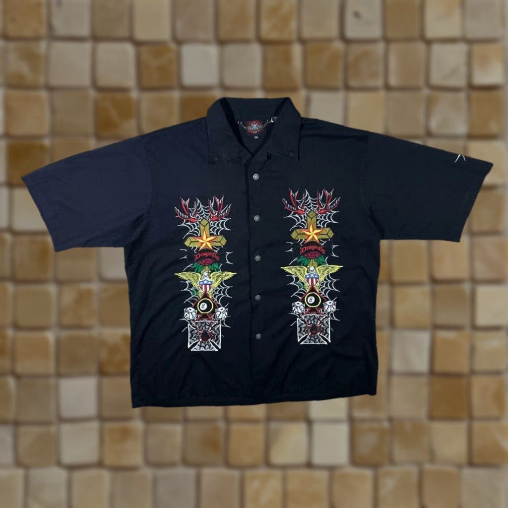 Vintage VINTAGE Dragonfly Roadhouse Embroidered Goth Biker Popper Short Sleeve Shirt XXL Mens Black Embroidered 90s 2000s Size US XXL / EU 58 / 5 - 1 Thumbnail