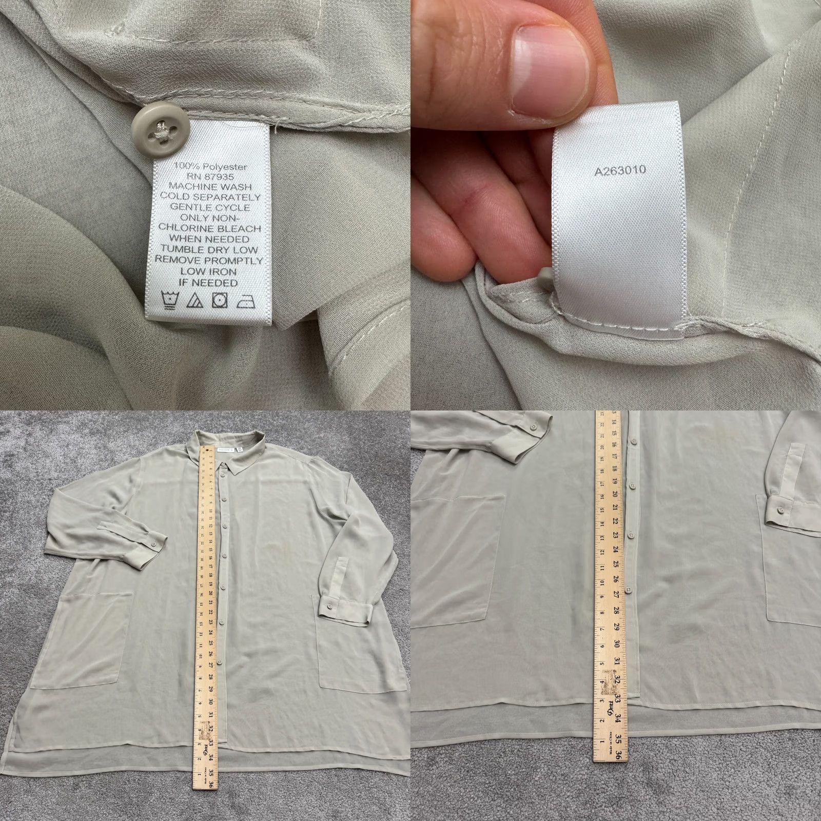 Vintage VINTAGE: Susan Graver Shirt Womens Plus 28W Long Sleeve Button-Up Tunic Pockets Beige Size 4XL / US 24-26 - 8 Thumbnail