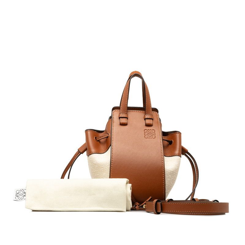 image of Loewe Mini Canvas & Leather Hammock Bag in Brown, Women's