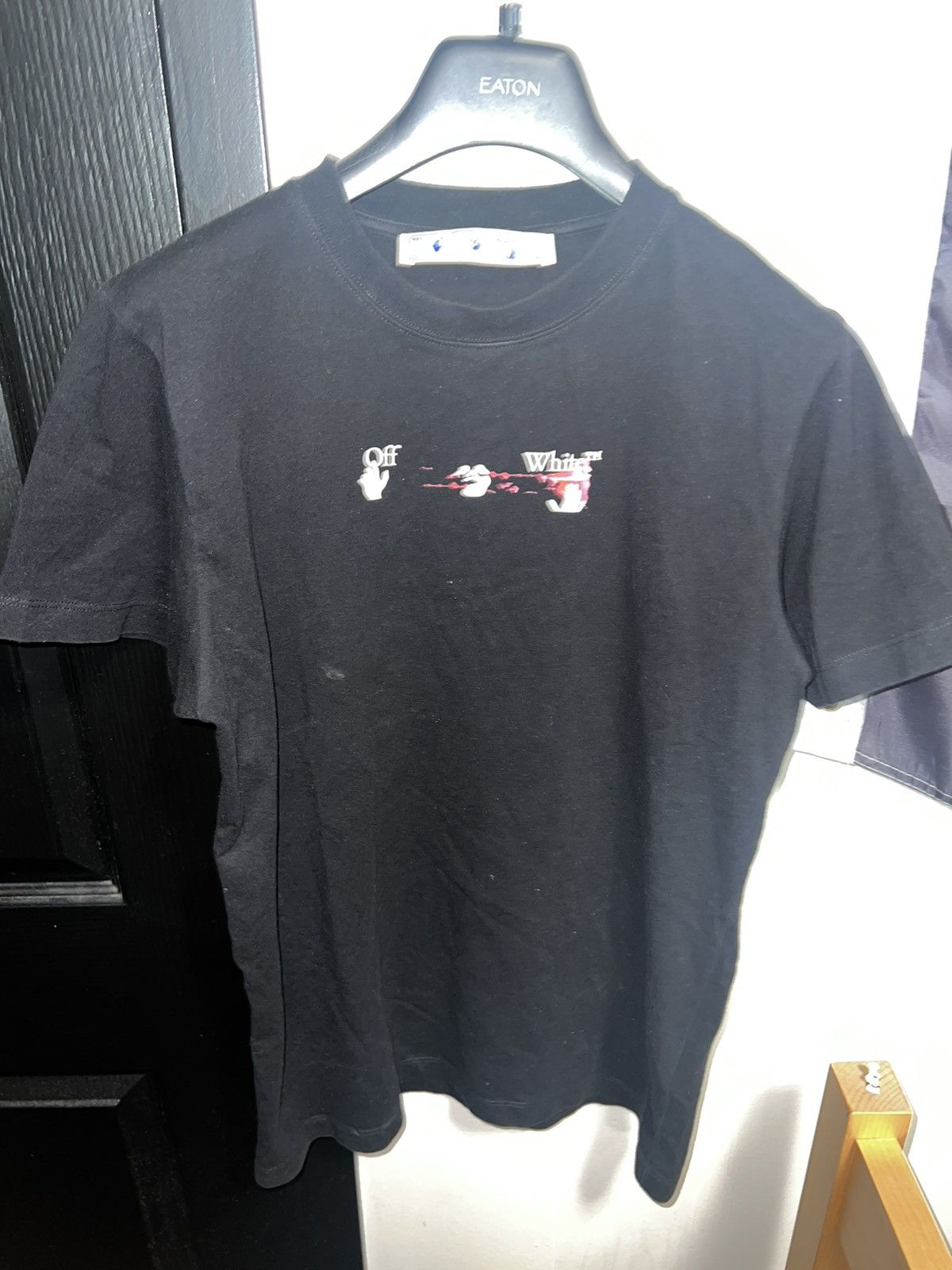 image of Off White Distressed Painting in Black, Men's (Size Small)