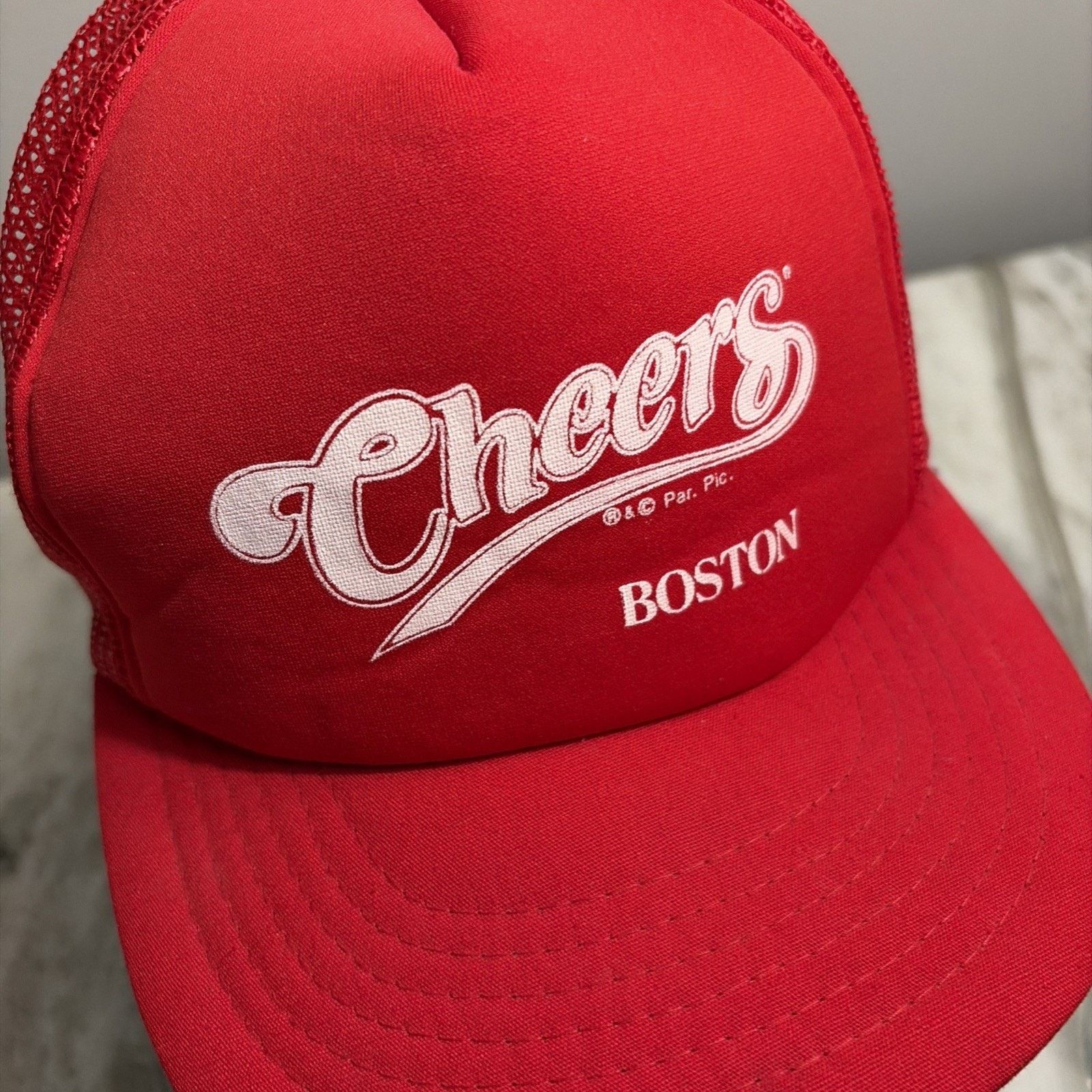 Vintage Vtg Cheers Boston Bar Red Trucker Hat SnapBack 80s HTF Size ONE SIZE - 2 Thumbnail