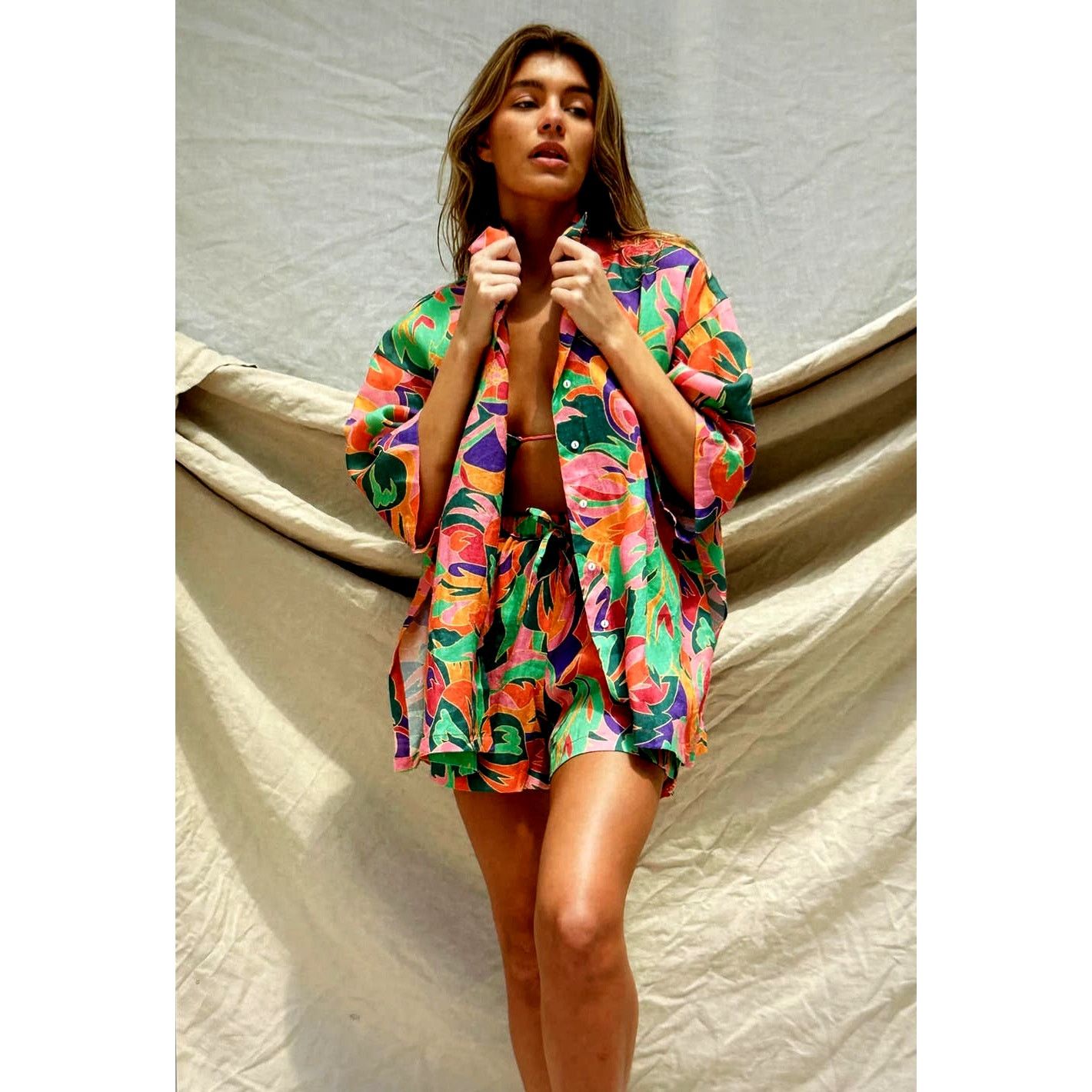 Other Stone Fox Swim Zenni 100% Linen Shirt Stained Glass XS/S Size S / US 4 / IT 40 - 5 Thumbnail