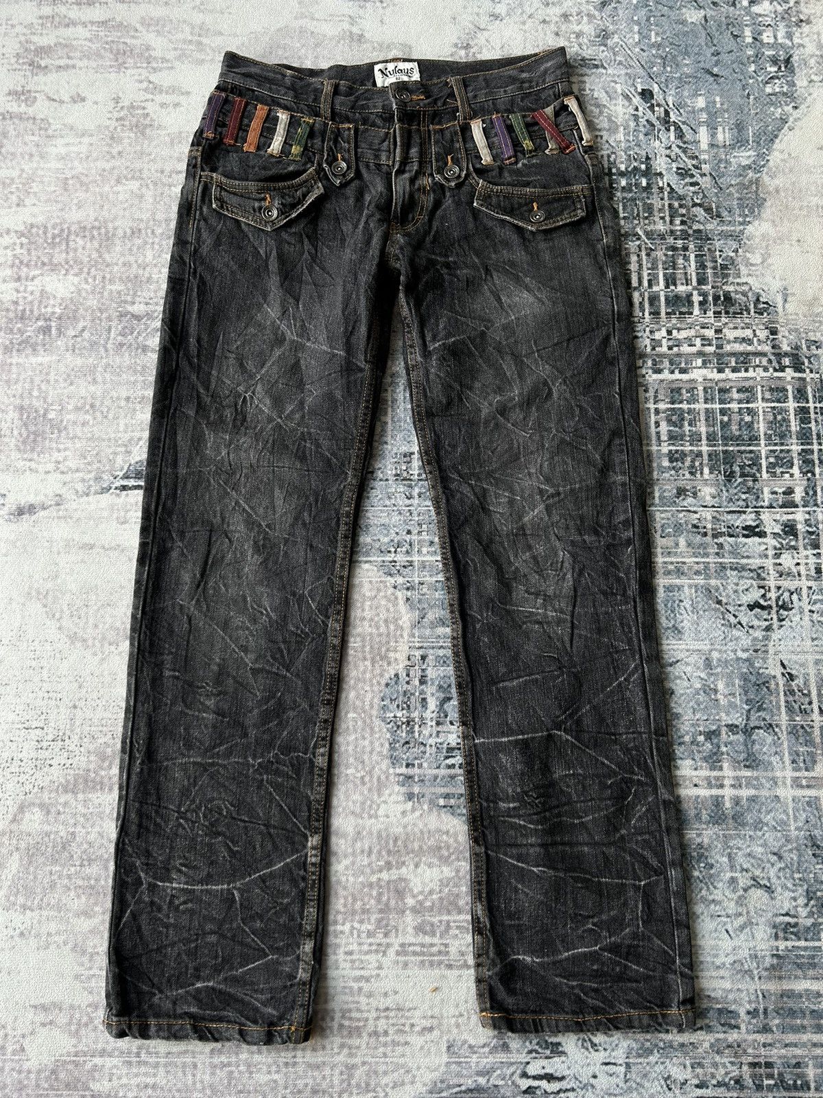 20471120 Nylaus Punk Double Waist Black Denim Size US 30 / EU 46 - 1 Thumbnail