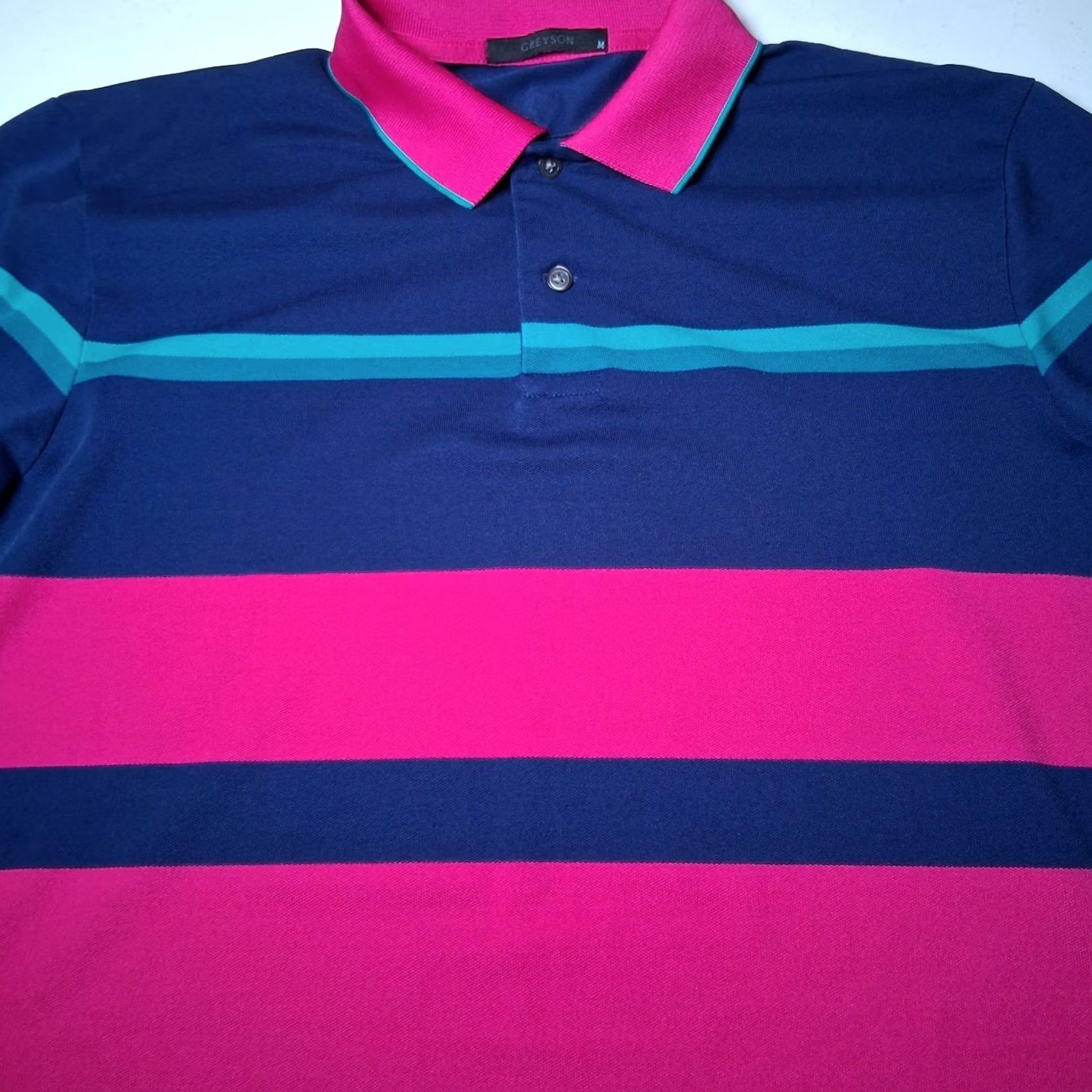 Vintage Greyson Polo Shirt Men M Woven Pima Cotton Blend Pink Blue Striped Golf Golfing Size US M / EU 48-50 / 2 - 7 Thumbnail