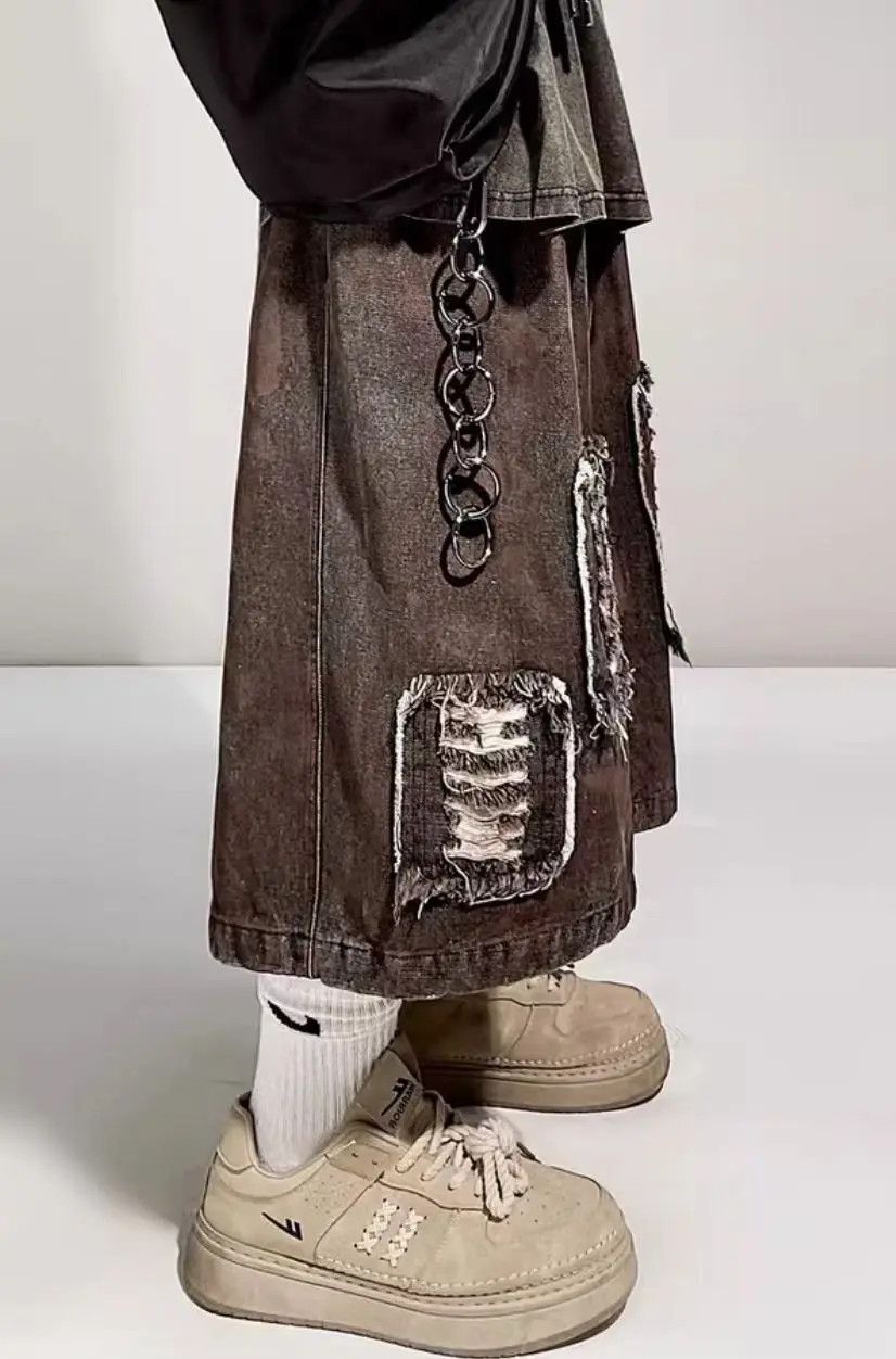 Japanese Brand × Jean Retro Torn Patch Loose Hip Hop Shorts Size US 32 / EU 48 - 1 Thumbnail