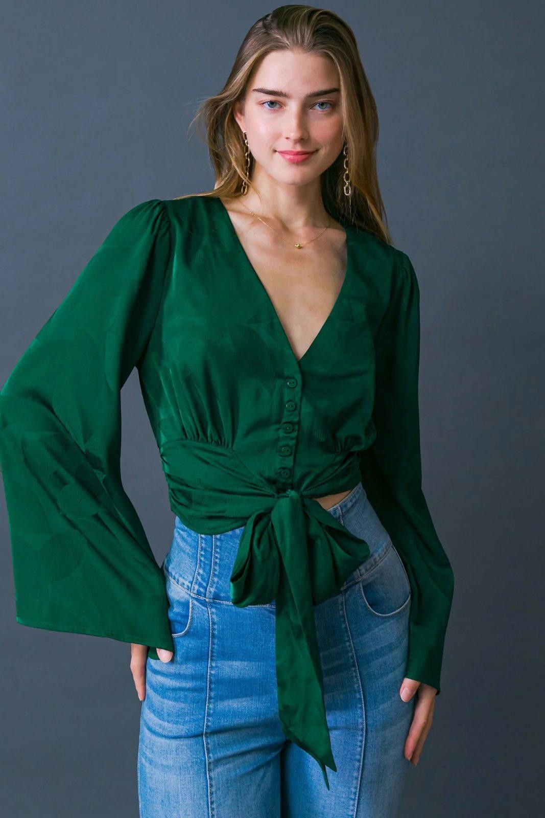 Other Flying Tomato Green Tie-Front Blouse Large Size L / US 10 / IT 46 - 1 Thumbnail