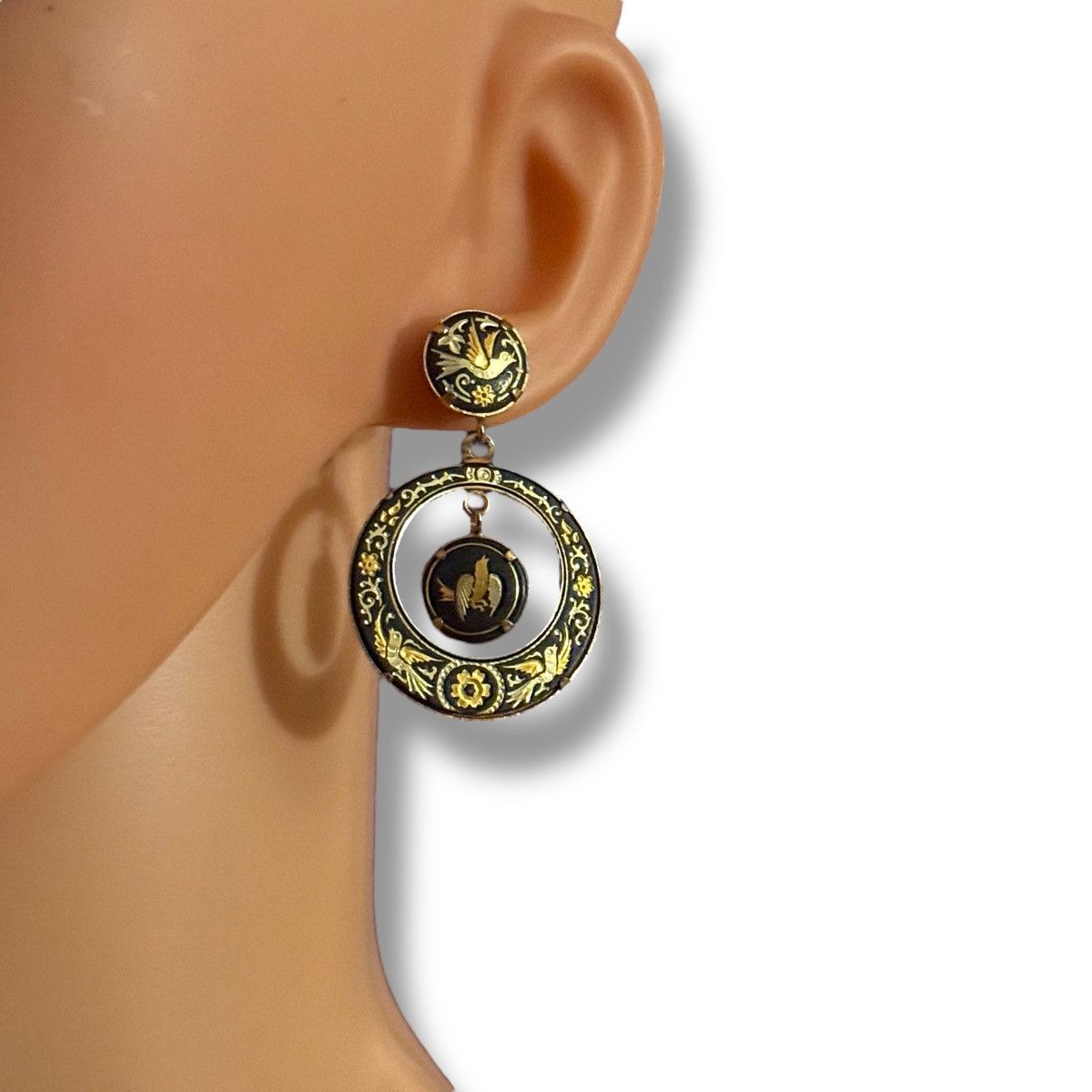 Vintage Vintage Spanish damascene dangle hoop earrings Size ONE SIZE - 2 Thumbnail