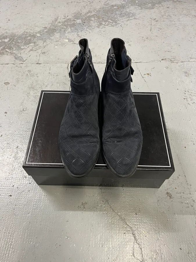 Vintage Cesare Paciotti Geometrical Buckle Navy Suede Leather Boots Size US 7.5 / EU 40-41 - 5 Thumbnail