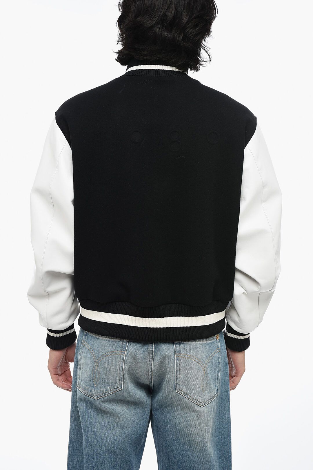 1989 STUDIO og1mm1024 Leather Sleeves Bomber Jacket in Black White Size US M / EU 48-50 / 2 - 2 Thumbnail