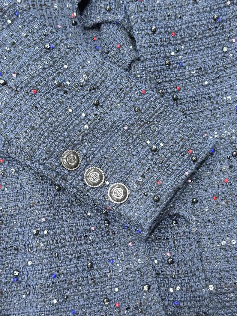 Chanel Chanel Navy blue stud bead embroidery ruffle medium and lo Size XS / US 0-2 / IT 36-38 - 4 Thumbnail