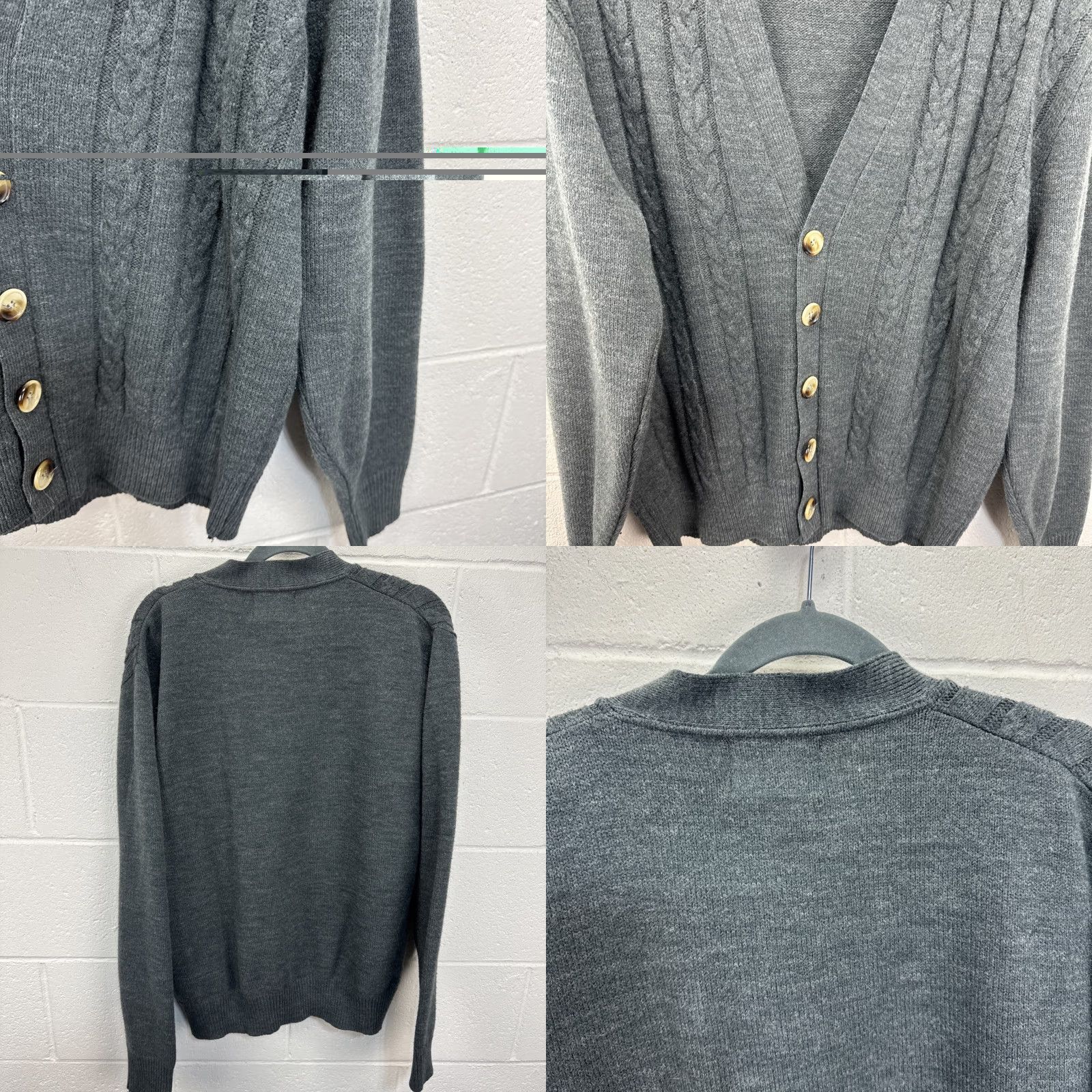 Vintage VINTAGE Royal North Mills Outfitters Sweater Cardigan XL Men Wool Gray Cable-Knit V-Neck Button Slim Fall Winter Size US XL / EU 56 / 4 - 8 Thumbnail