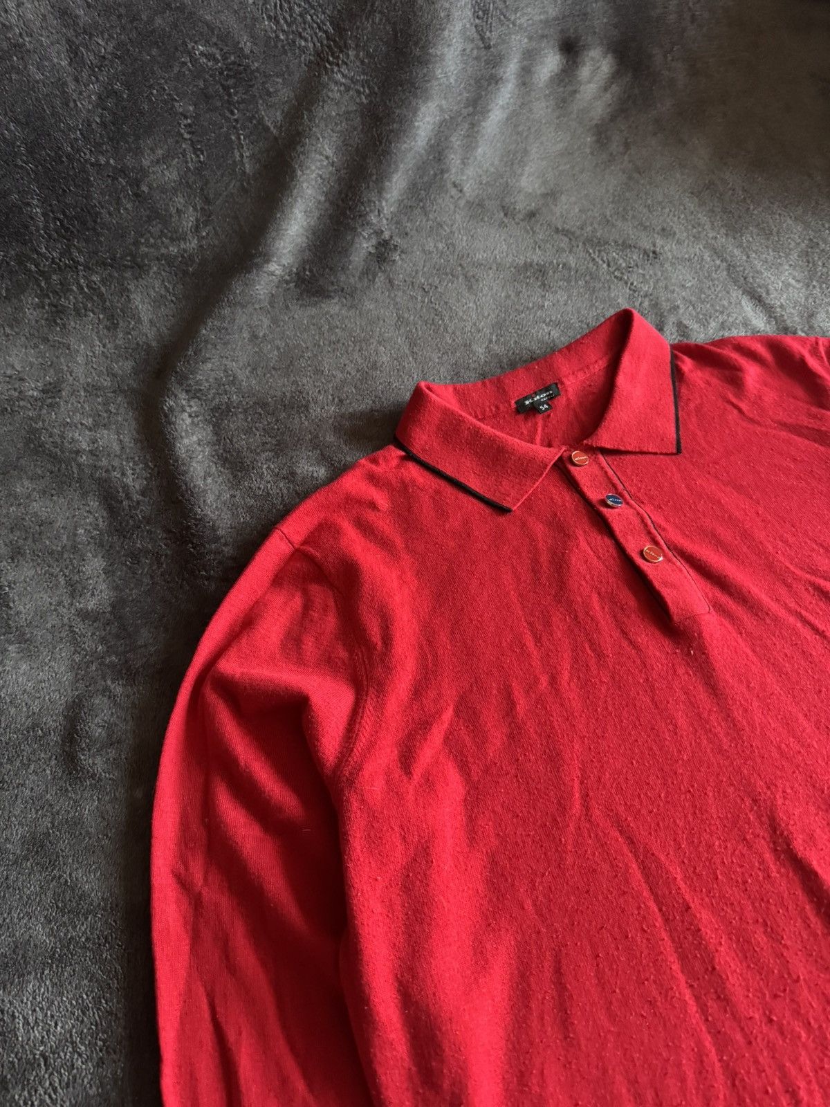 Kiton Kiton mens polo long sleeve wool red Size US XL / EU 56 / 4 - 2 Thumbnail