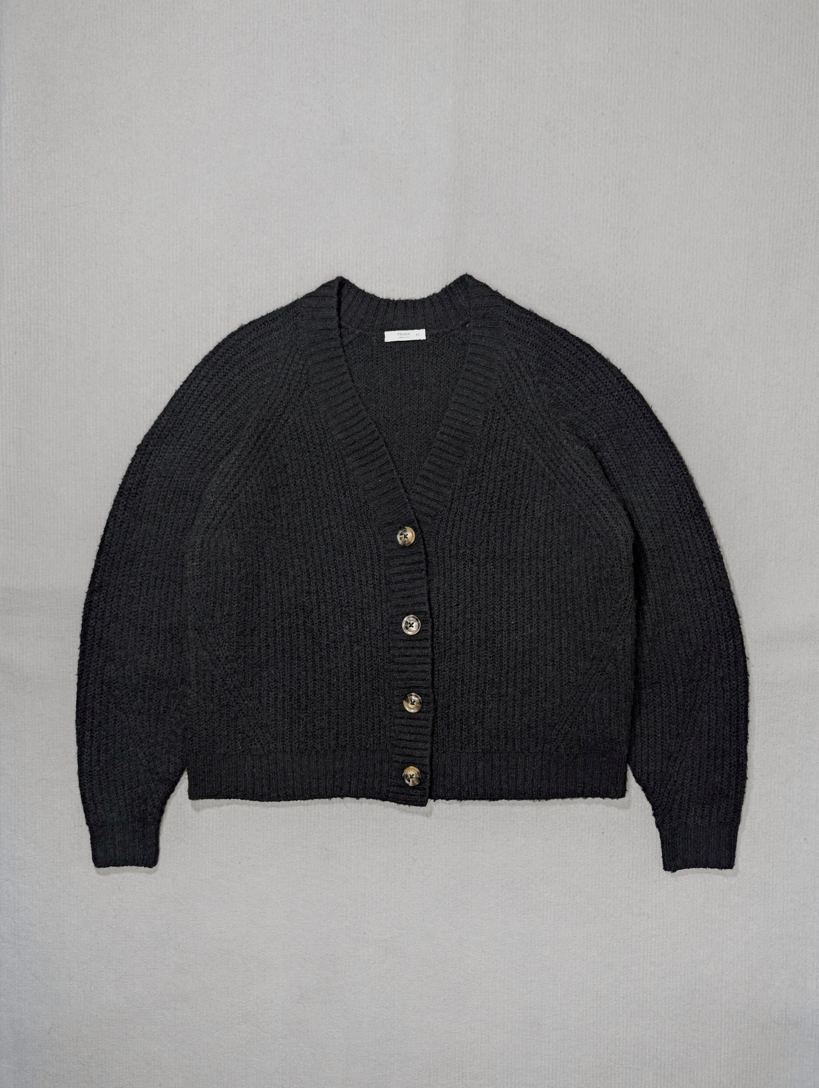 Prada Prada Wool Knit Full Zip Sweater Nylon Panels Black Women's