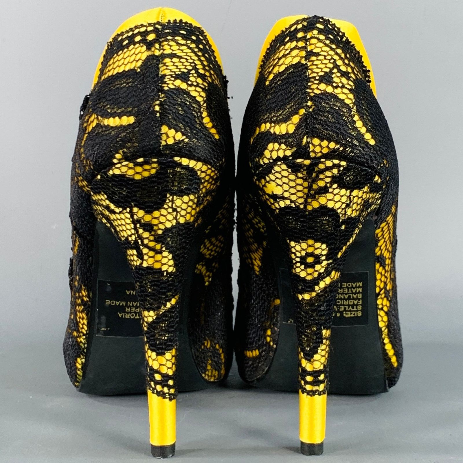Other Size 6.5 Victoria Black Yellow Lace Stiletto Pumps Size US 6.5 / IT 36.5 - 3 Thumbnail