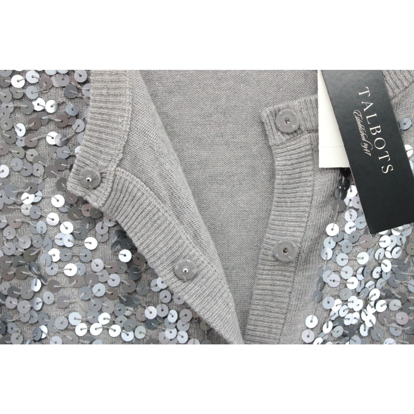 Talbots VINTAGE Talbots Sweater Cardigan Women's 1X Gray Sequined Long Sleeve Button-Up Knit NWT Classic Winter Mens Size XL / US 12-14 / IT 48-50 - 3 Thumbnail
