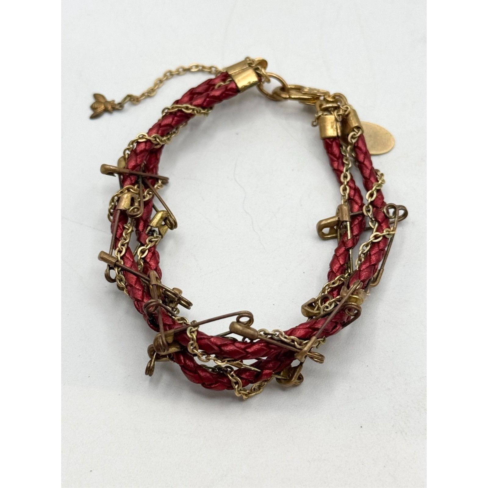 Vintage Vintage red leather braided safety pin bracelet Size ONE SIZE - 2 Thumbnail