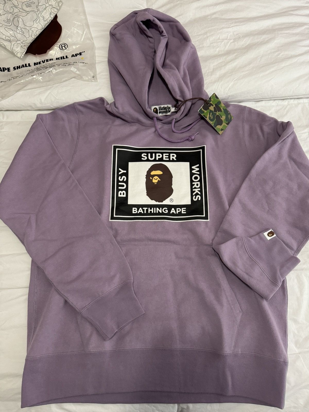 image of Bape Busy Works Hoodie Purple, Men's (Size 2XL)