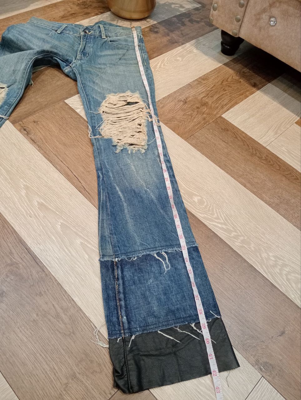 BUFFALO BOBS BUFFALO JEANS JAPAN HAGI MIX LEATHER FLARED DENIM PANTS Size US 30 / EU 46 - 17 Thumbnail