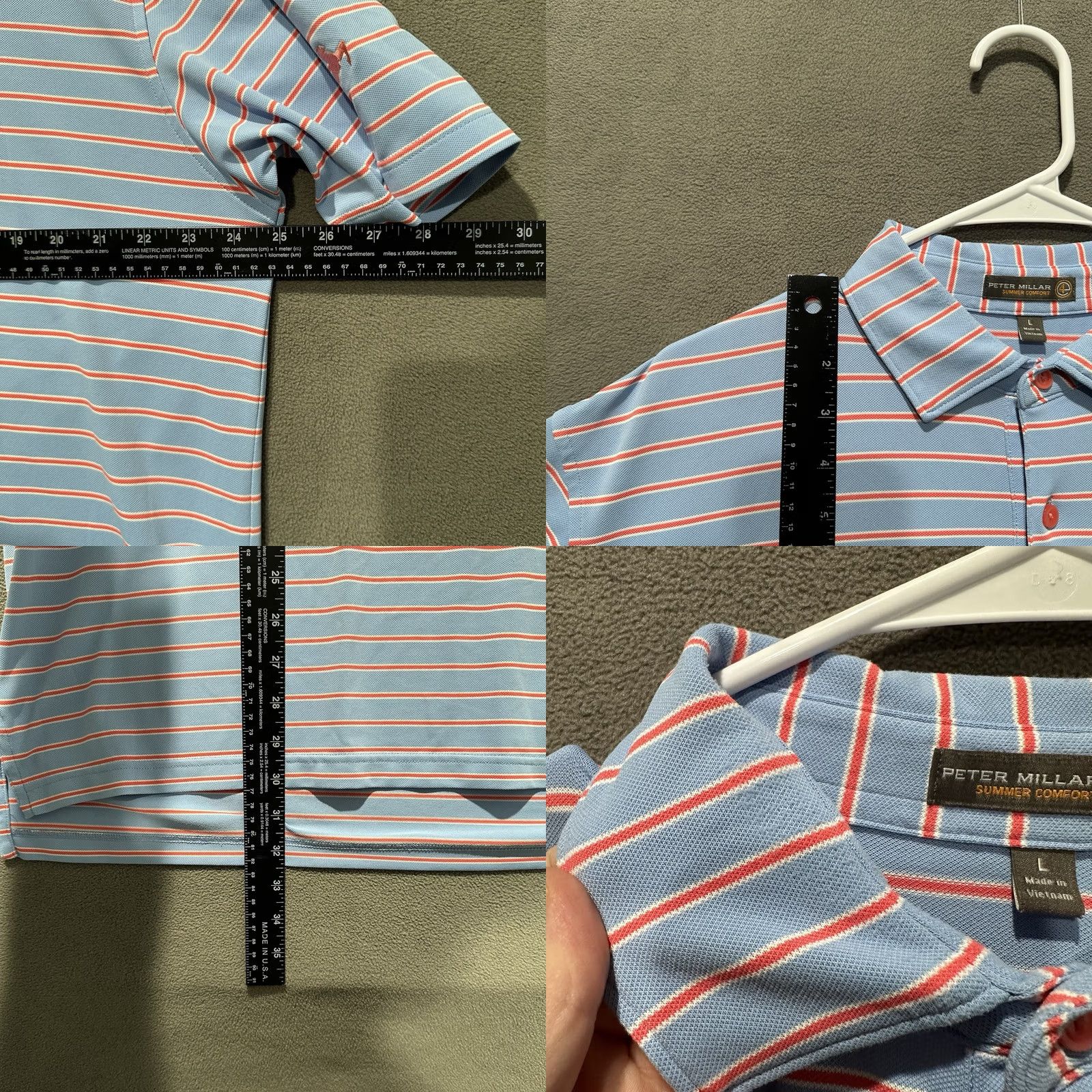 Peter Millar Peter Millar Summer Comfort Shirt Large Blue Pink Striped Golf Polo GUC Size US L / EU 52-54 / 3 - 8 Thumbnail