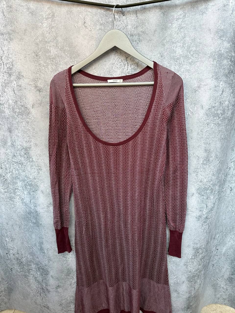 Prada Prada Knit Sheer Maxi Dress Burgundy Zigzag Pattern Italy Size L / US 10 / IT 46 - 3 Thumbnail