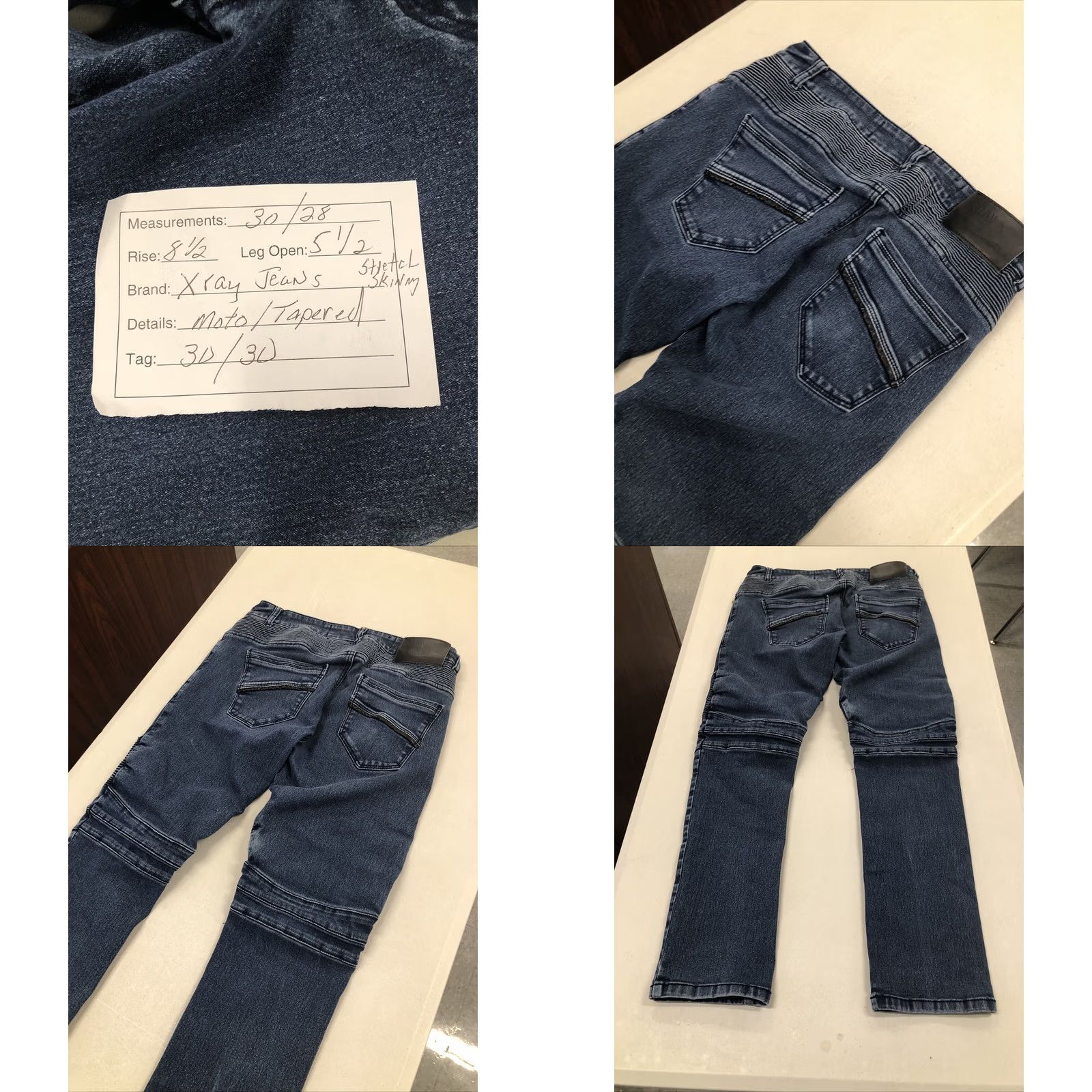 Vintage XRAY Jeans Skinny stretch Denim Pants Motorcycle Biker Moto Tapered Mens 30x28 Denim Blue Slim 5-Pocket Zip Low Rise Size US 30 / EU 46 - 8 Thumbnail