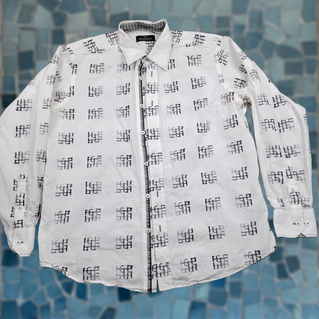 BUGATCHI Bugatchi Uomo Shirt Large White Geometric Button Up Preppy Mens Size US L / EU 52-54 / 3 - 1 Thumbnail