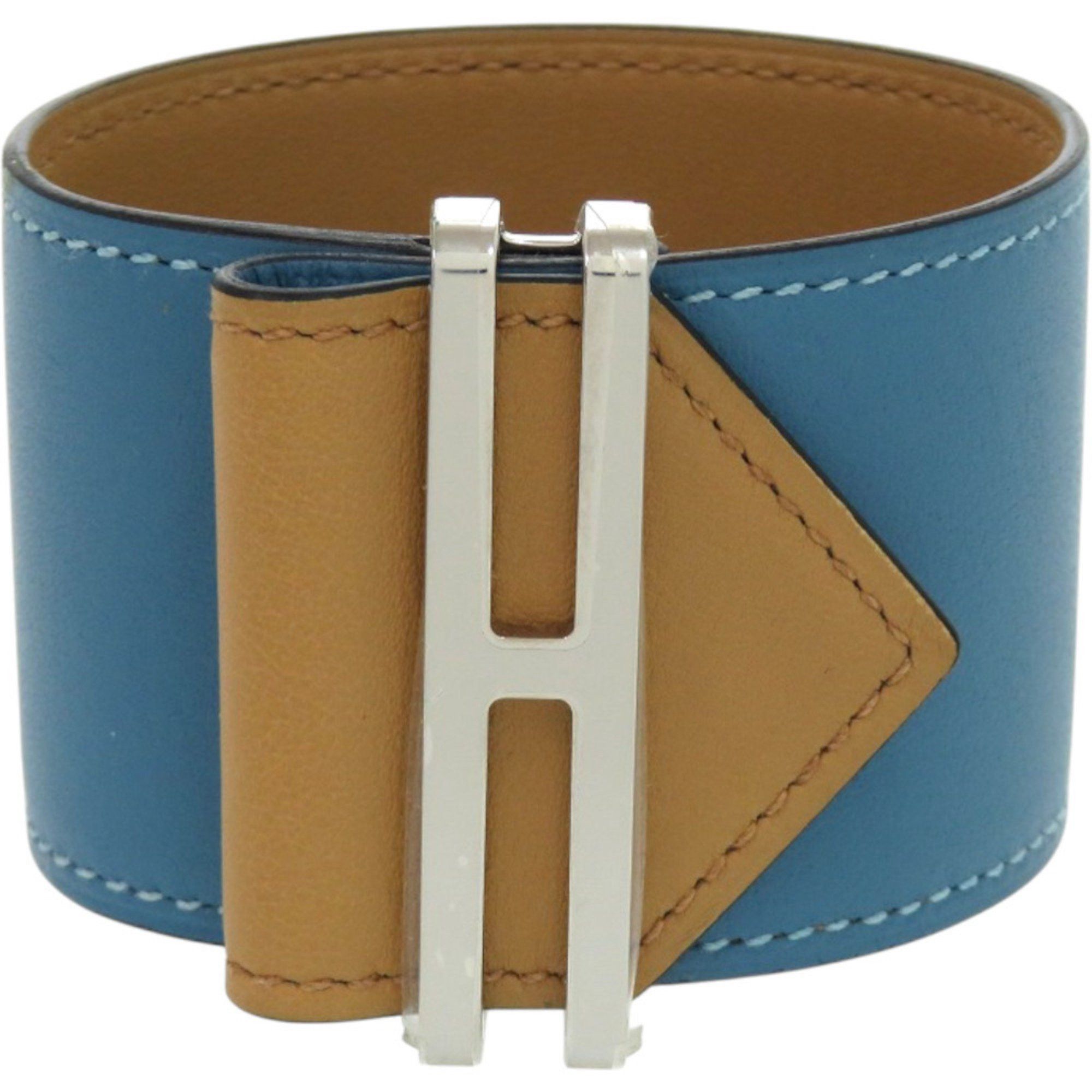 Hermes Hermes Hermès Elan Swift Leather Bleu Jean Bangle in Blue with B Stamp 0100 Size ONE SIZE - 1 Thumbnail
