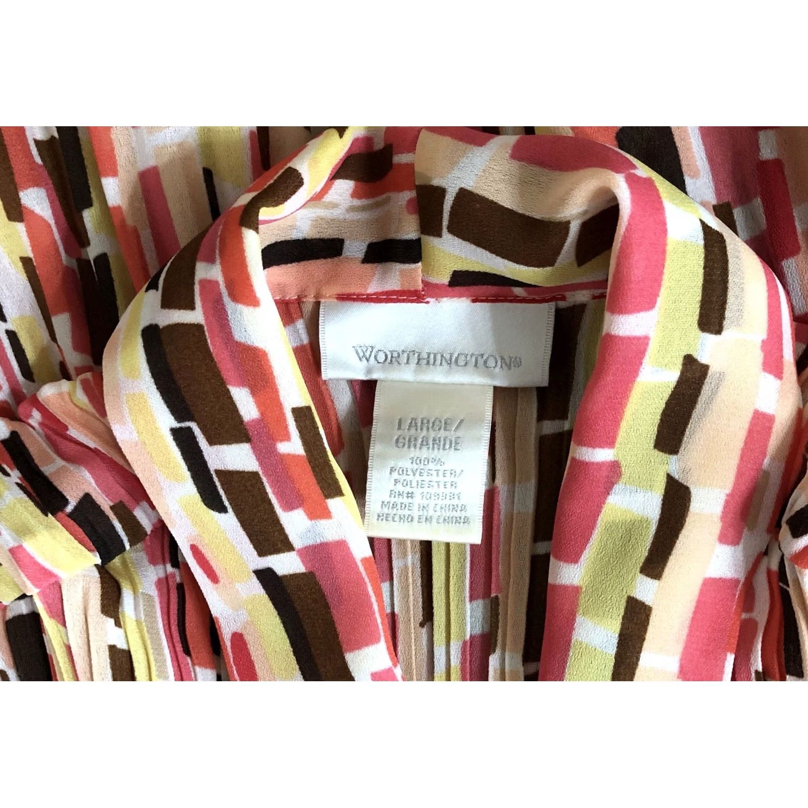 Worthington Worthington Top L Multi Colorful Geo scarf Tie pleats Fairy Coquette Y2K 90s Size L / US 10 / IT 46 - 4 Thumbnail