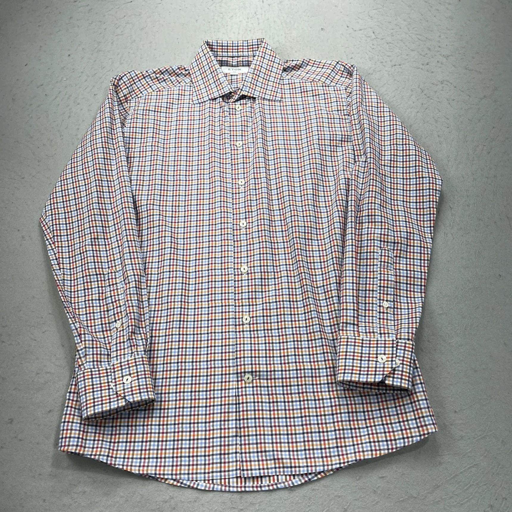 Eton Eton Shirt Mens 16 41 Colorful Check Slim Cotton Button Down Dress Shirt Size 42R - 2 Thumbnail