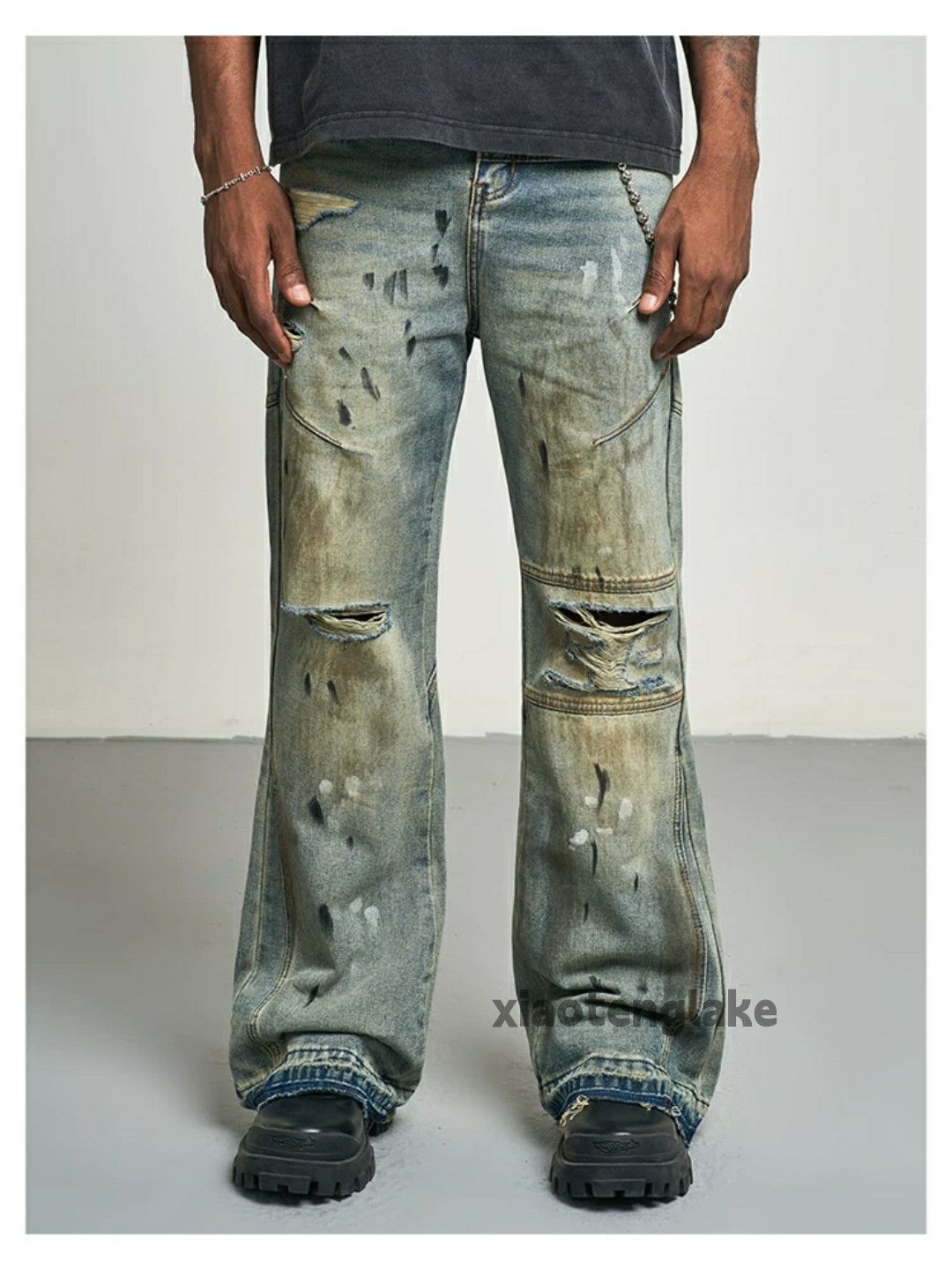 Jean × Vintage washed faded paint stain damaged grunge jeans Size US 32 / EU 48 - 1 Thumbnail