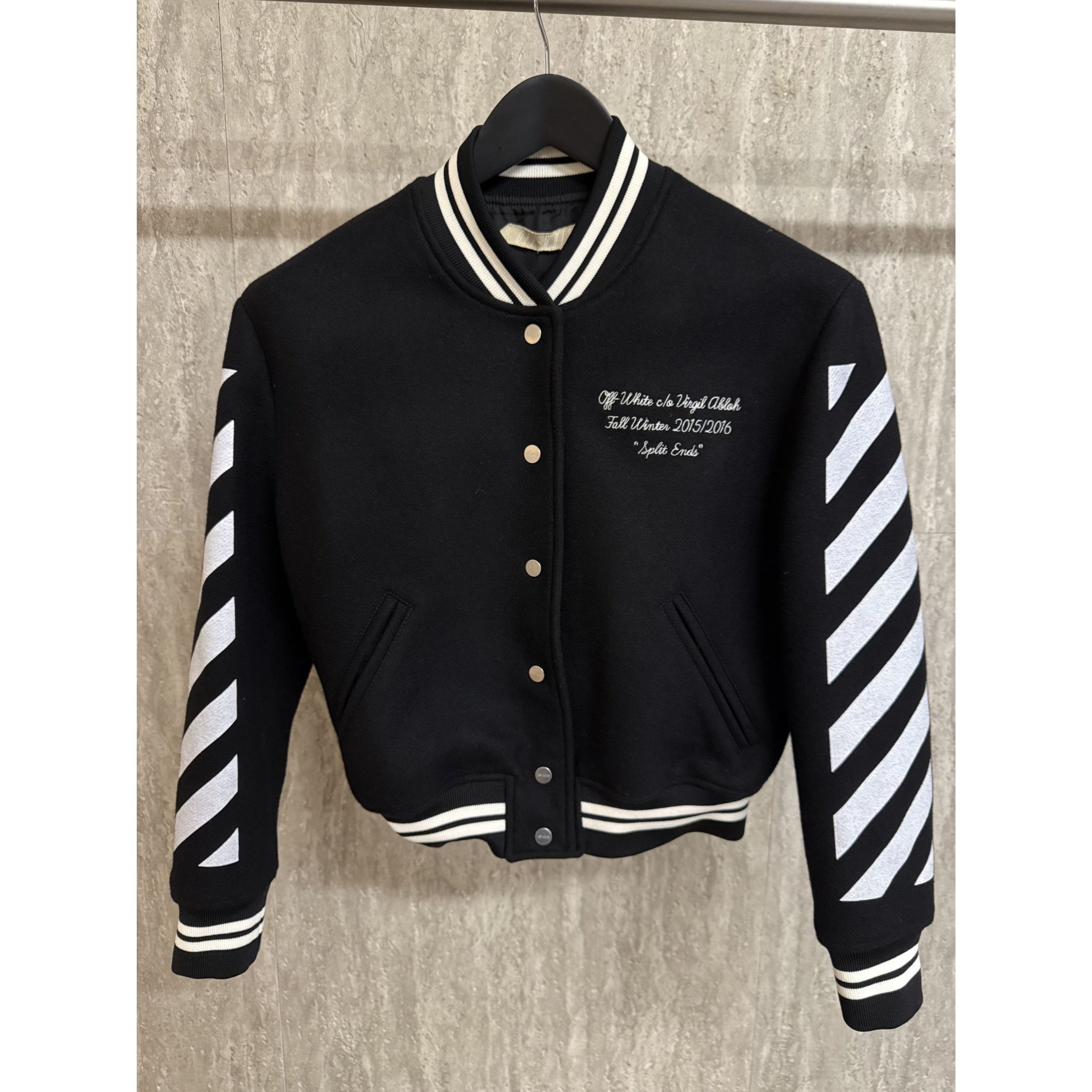 Off-White Off-White Black & White Striped Varsity Jacket S Virgin Wool Size S / US 4 / IT 40 - 12 Thumbnail