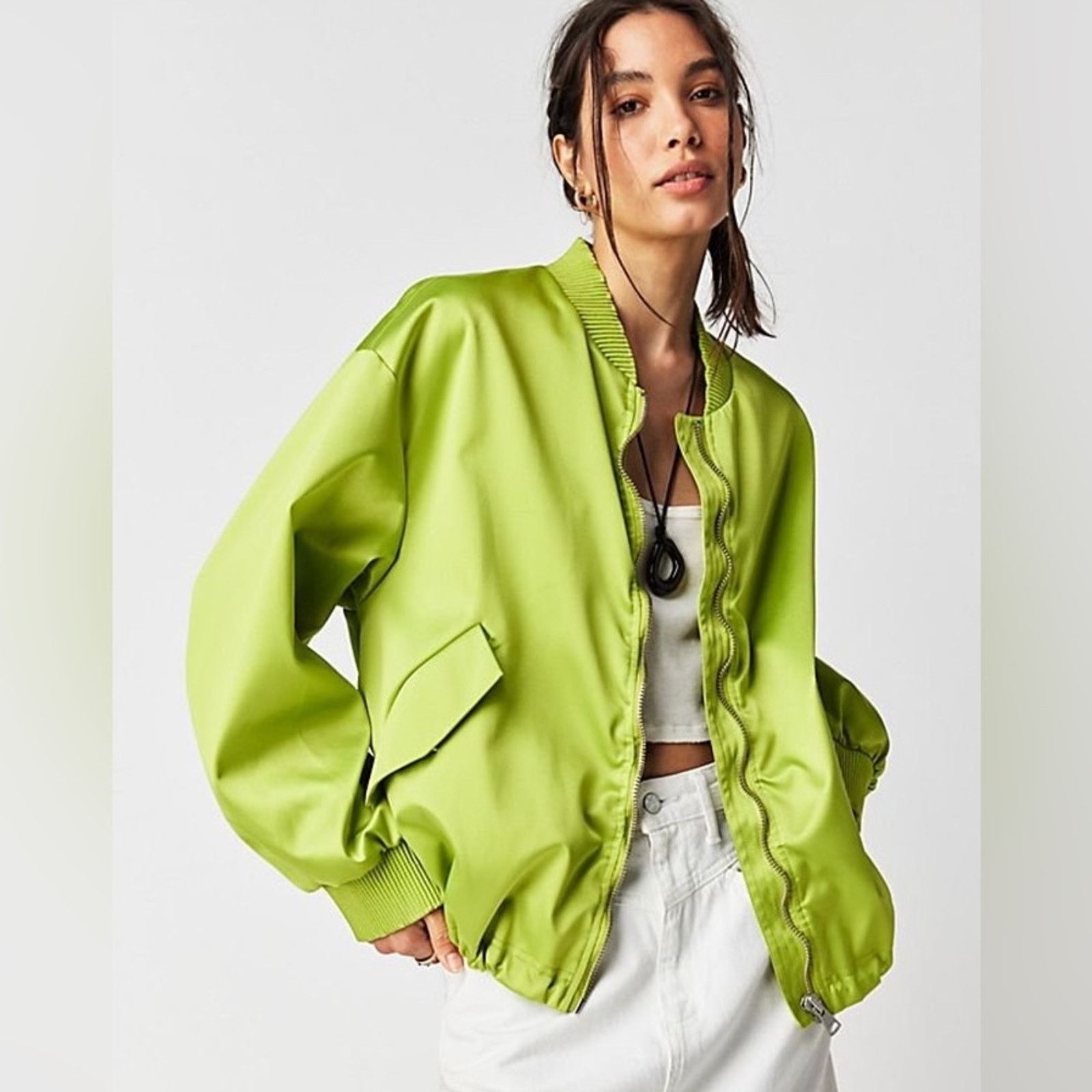 Free People We The Free Echo Bomber Jacket Lime Green size Small Size S / US 4 / IT 40 - 1 Thumbnail