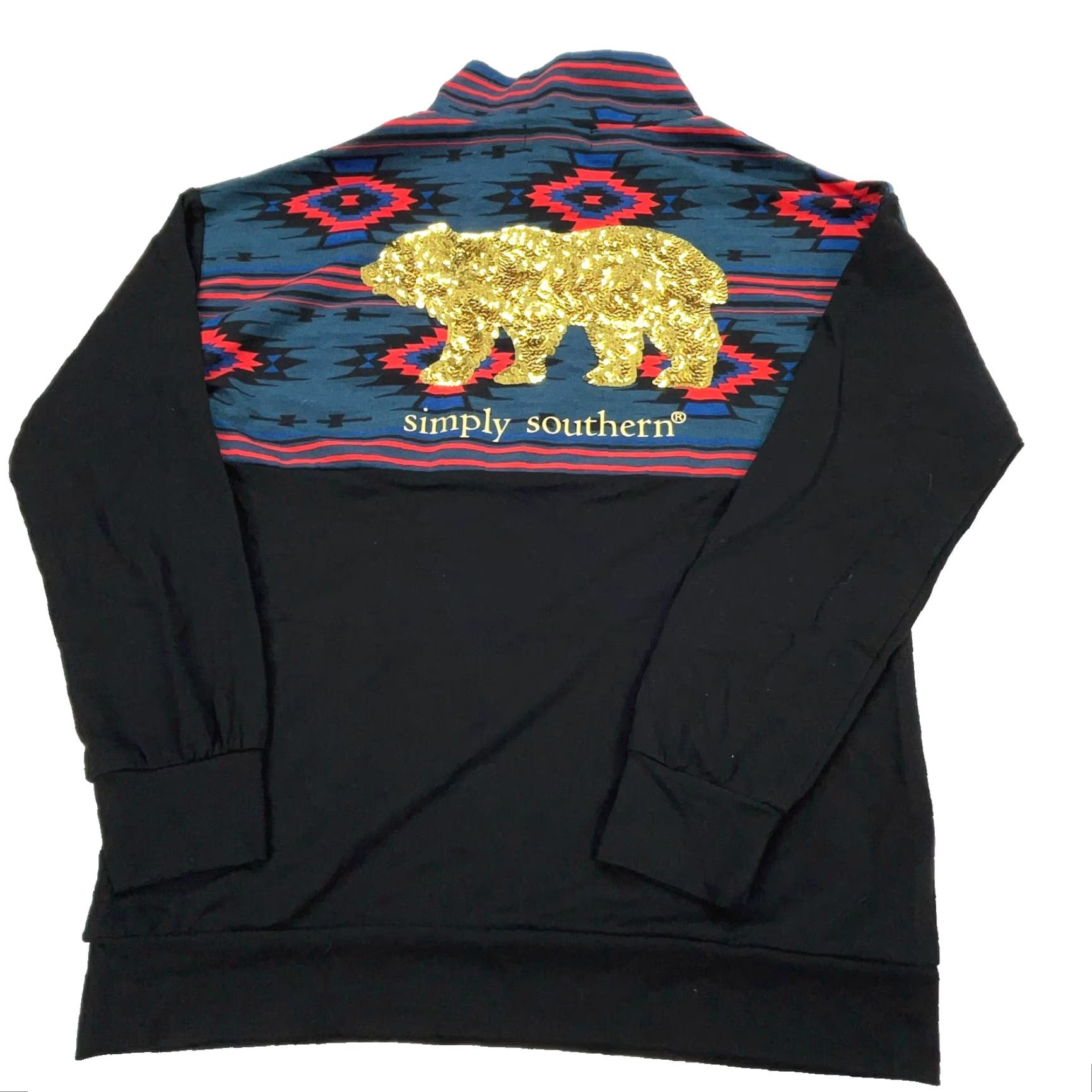 Vintage Simply Southern Sweater Women S Black Pullover Aztec Southwestern Bear Lodge Size S / US 4 / IT 40 - 2 Thumbnail